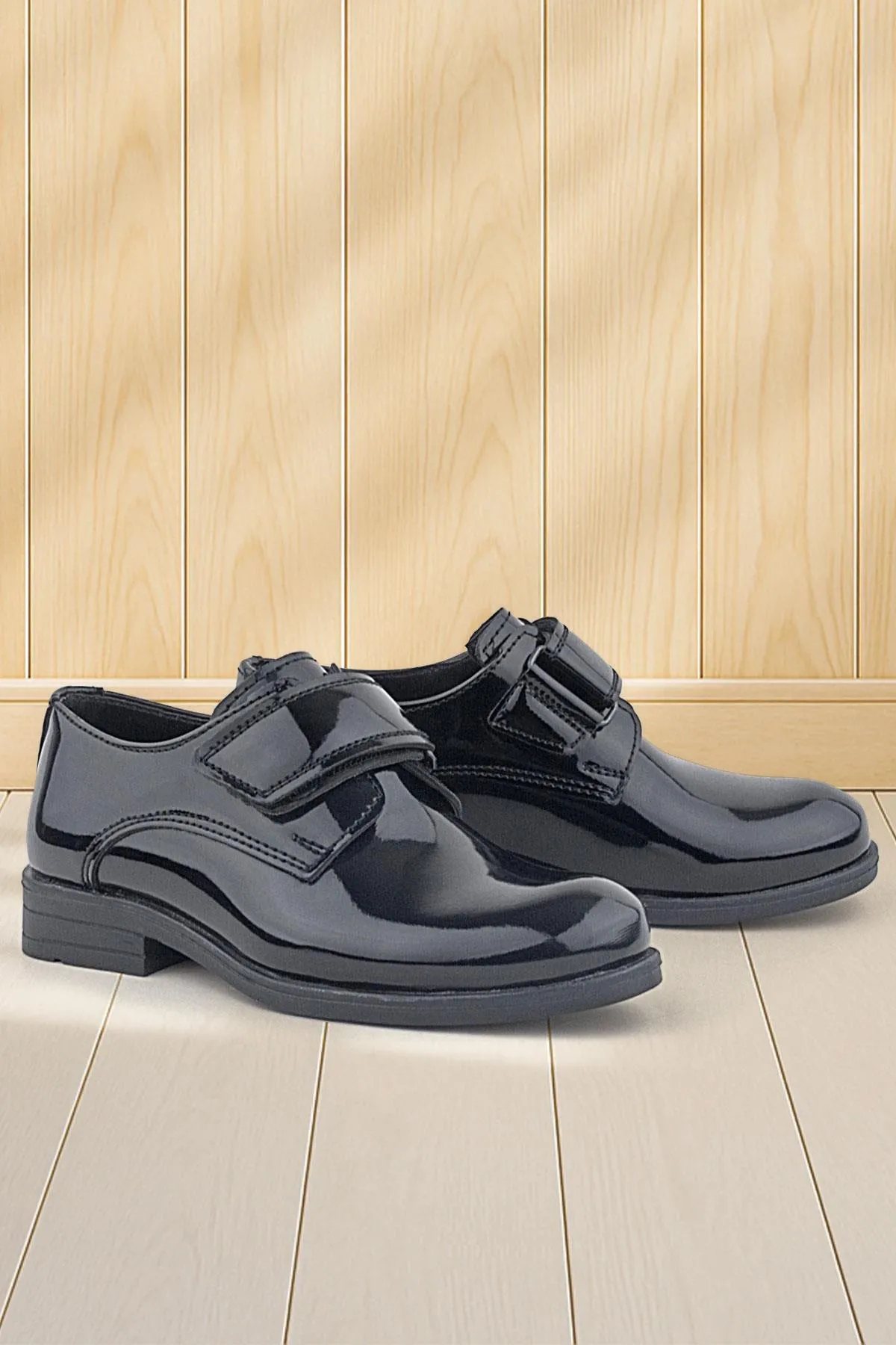 Siyah Rugan Cırt Cırtlı Oxford Çocuk Okul Ayakkabısı