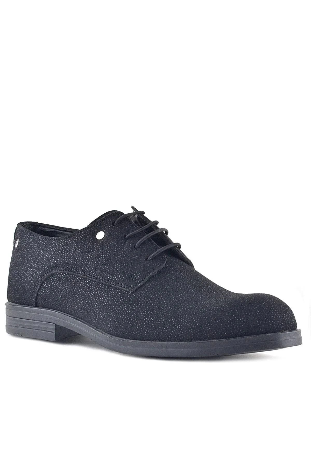 Siyah Simli Bağcıklı Metal Detaylı Klasik Çocuk Ayakkabı