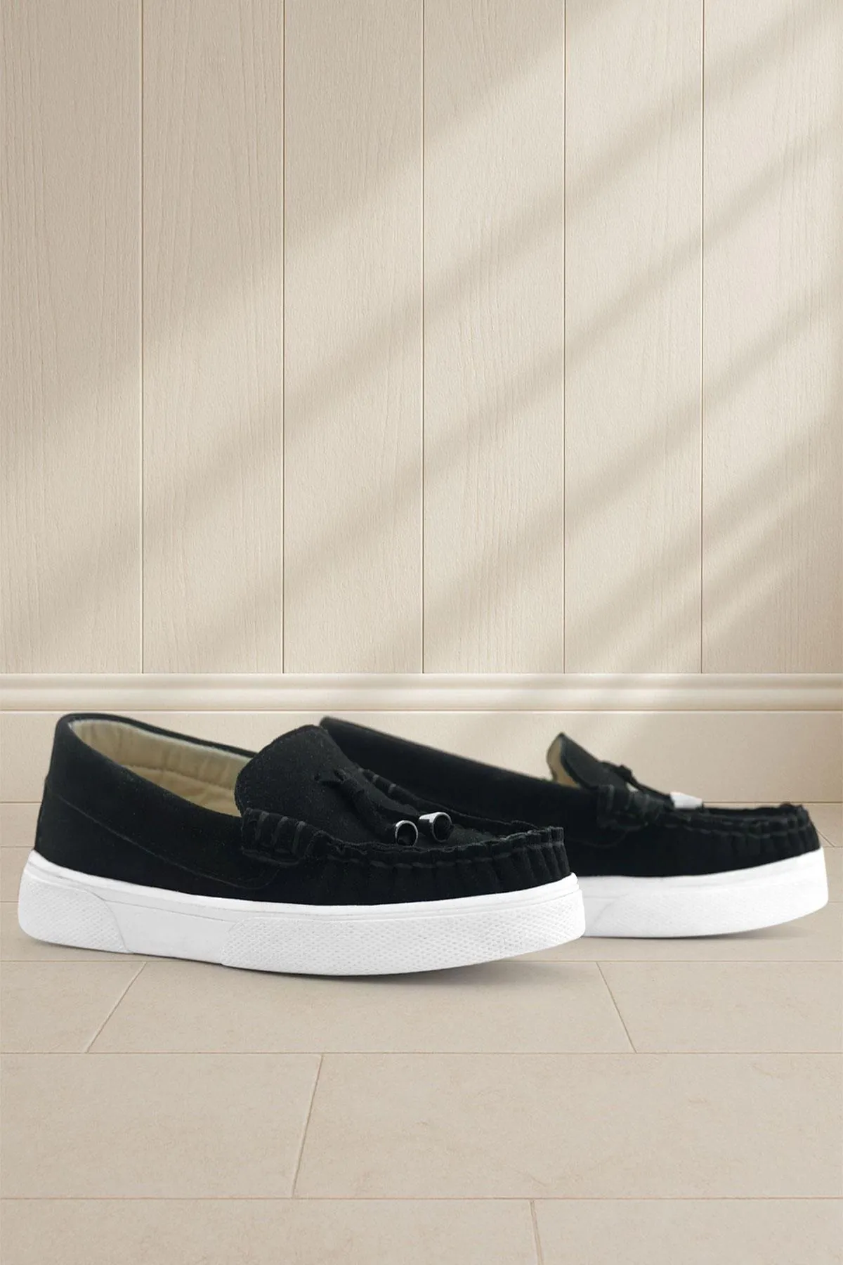 Siyah Süet Ekstra Hafif Çocuk Makosen Ayakkabı