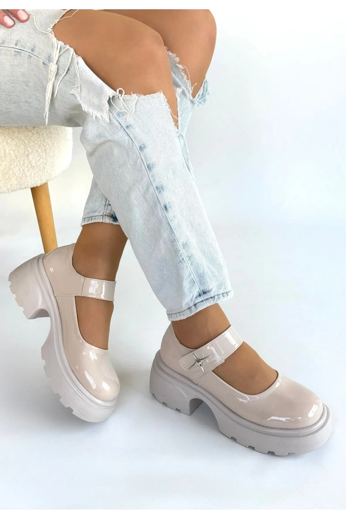 Siyat Bej Rugan Dolgu Topuk Oxford Ayakkabı