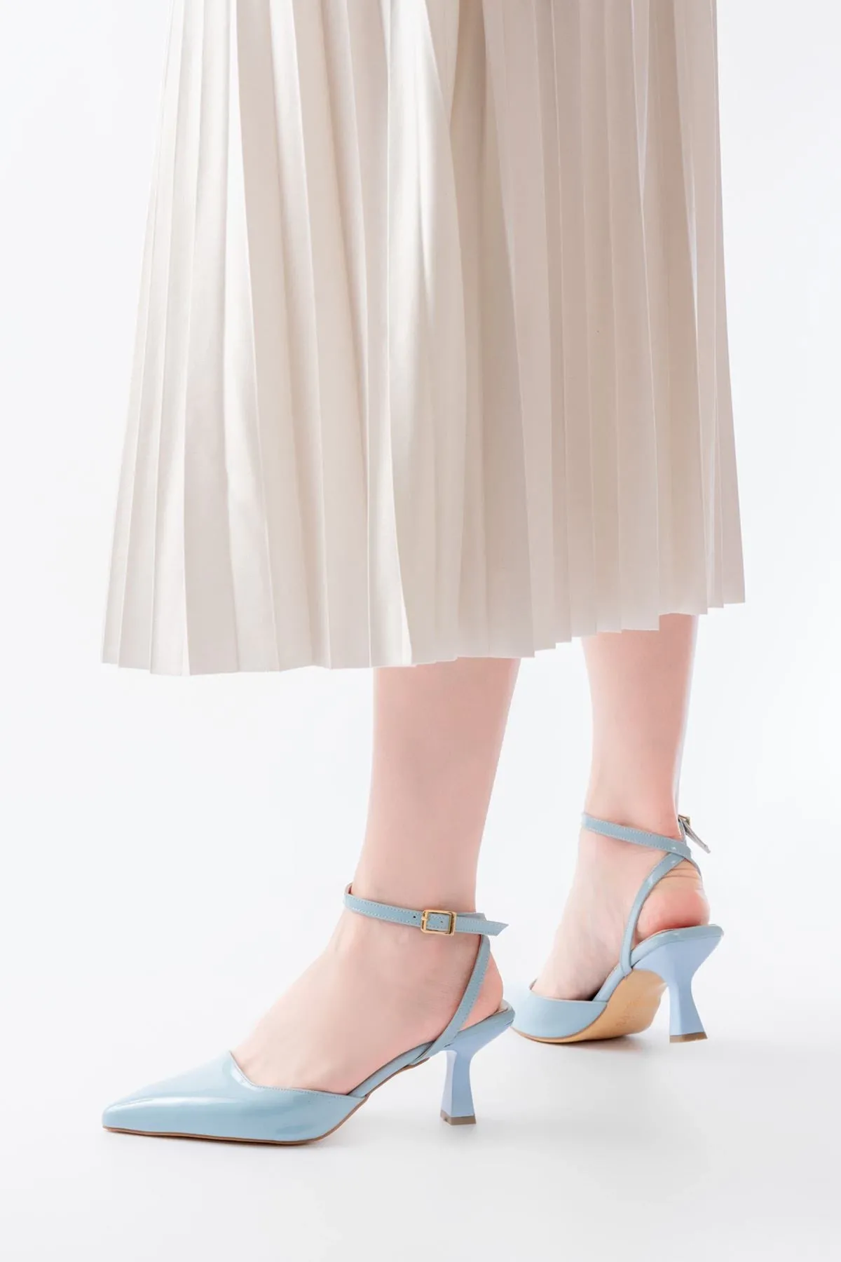 St-004 Bebe Mavi Rugan Günlük 7 Cm Topuklu Bayan Ayakkabı