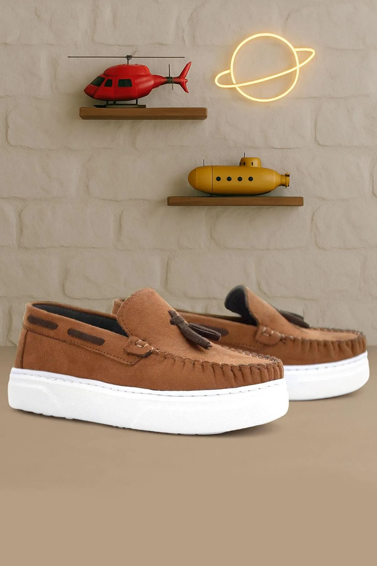 Taba Süet Erkek Çocuk Klasik Makosen Ayakkabı