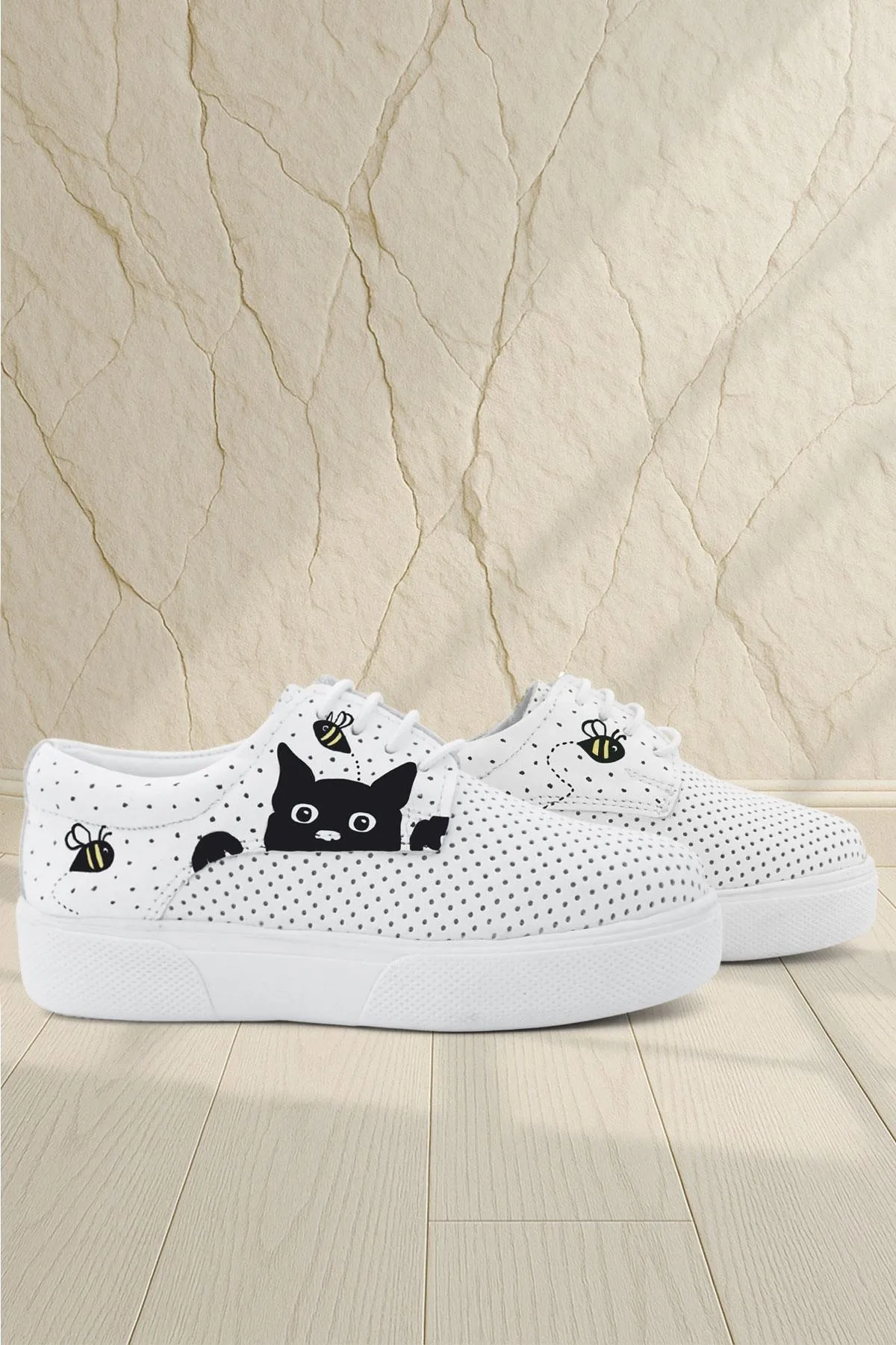 Tbons Özel Tasarım Hakiki Deri Beyaz Lastikli Çocuk Günlük Ayakkabı