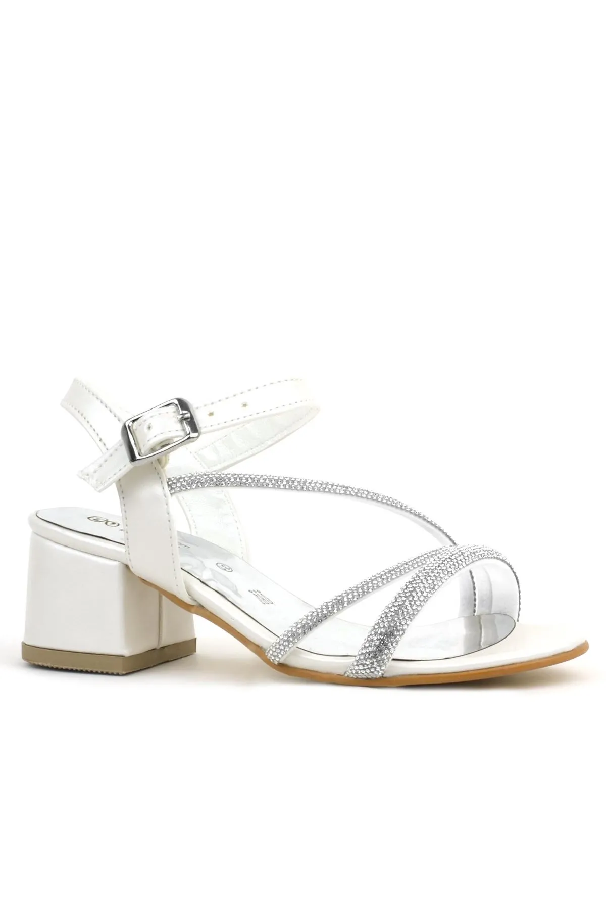 Tiana Sedef Taşlı Kız Çocuk Abiye Kalın Topuklu Ayakkabı