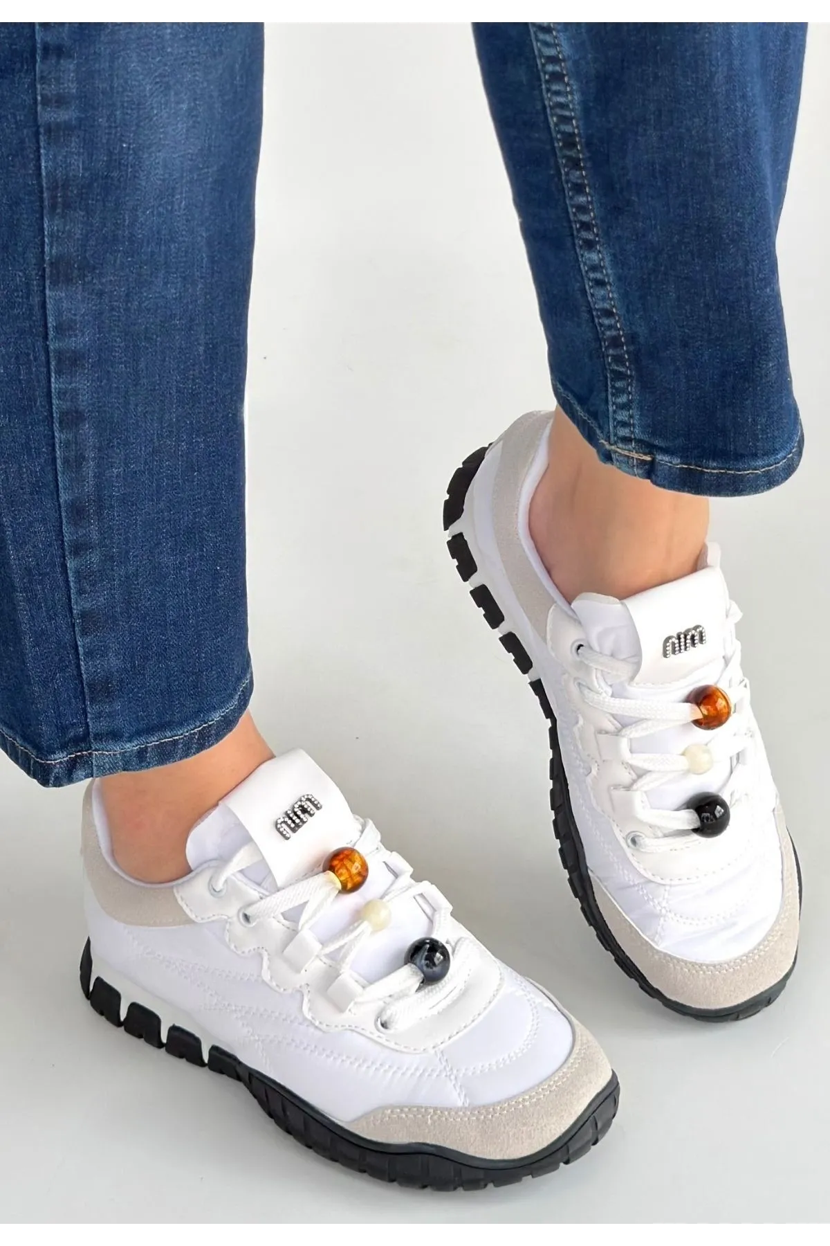 Tues Beyaz Nubuk Bağcıklı Spor Ayakkabı