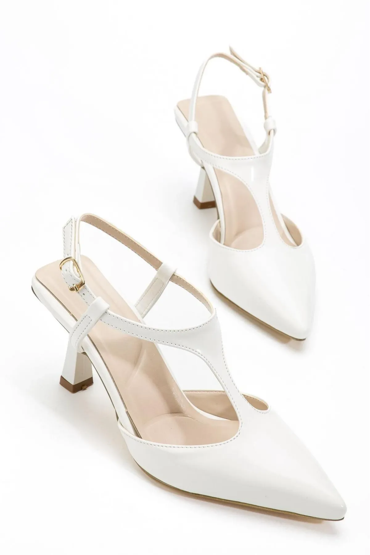 Tula Beyaz Rugan Topuklu Ayakkabı