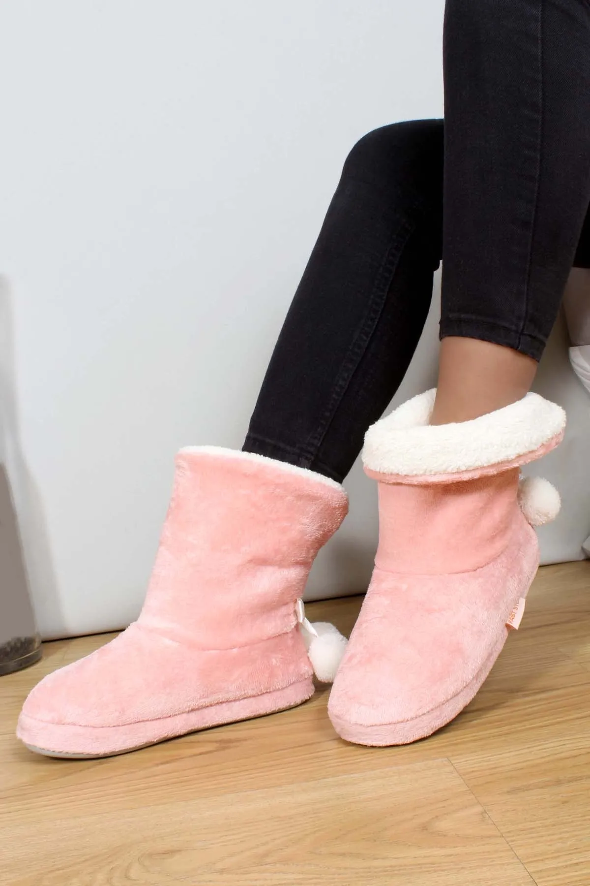 Pudra Unisex Çocuk Panduf İçi Yünlü Kaydırmaz Termo Taban Ev Botu Kreş Ayakkabısı 331xa099