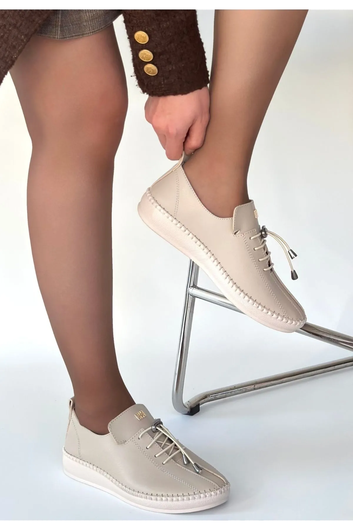 Warte Bej Deri Bağcıklı Spor Ayakkabı