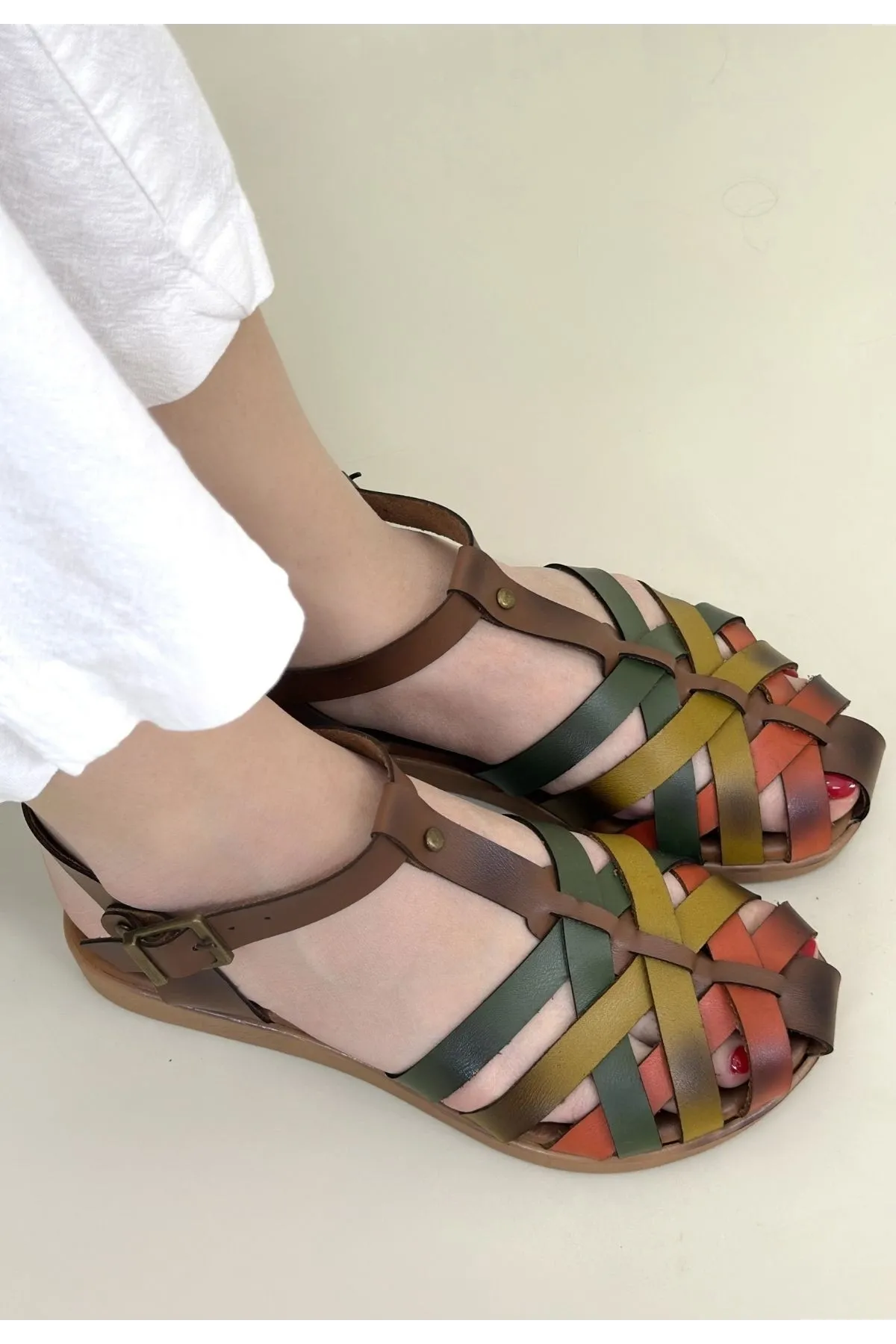 Woji Taba Deri Kemerli Sandalet