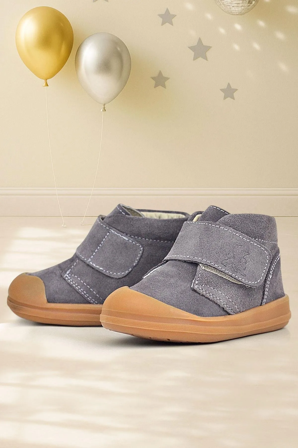 Yoohoo Hakiki Deri Koyu Gri Cırtlı Unisex Bebek Bot