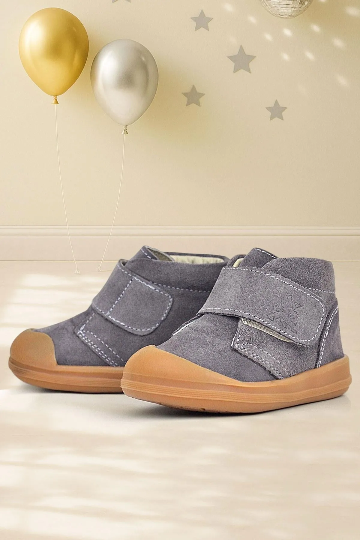 Yoohoo Hakiki Deri Koyu Gri Cırtlı Unisex Bebek Bot
