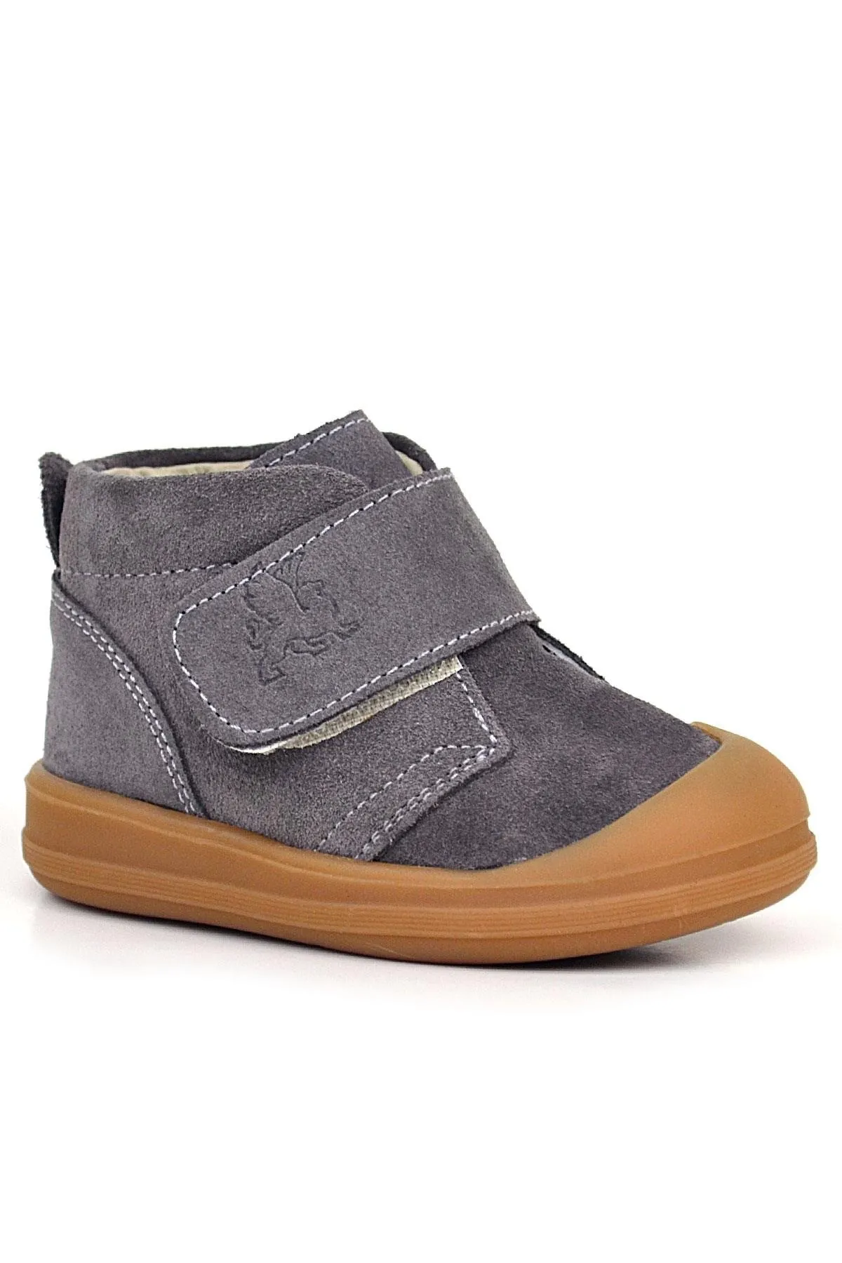 Yoohoo Hakiki Deri Koyu Gri Cırtlı Unisex Bebek Bot