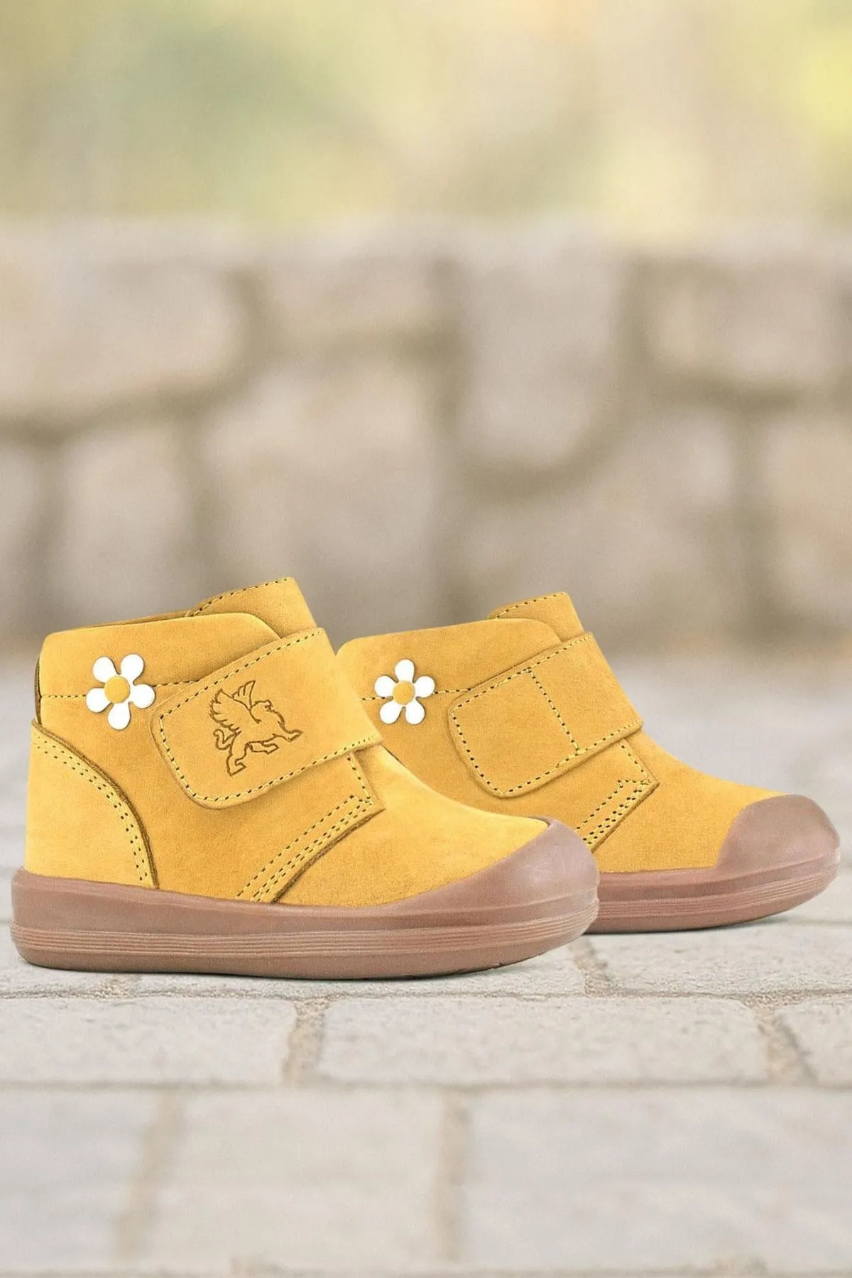 Yoohoo Hakiki Deri Sarı Cırtlı Papatya Detaylı Unisex Bebek Bot