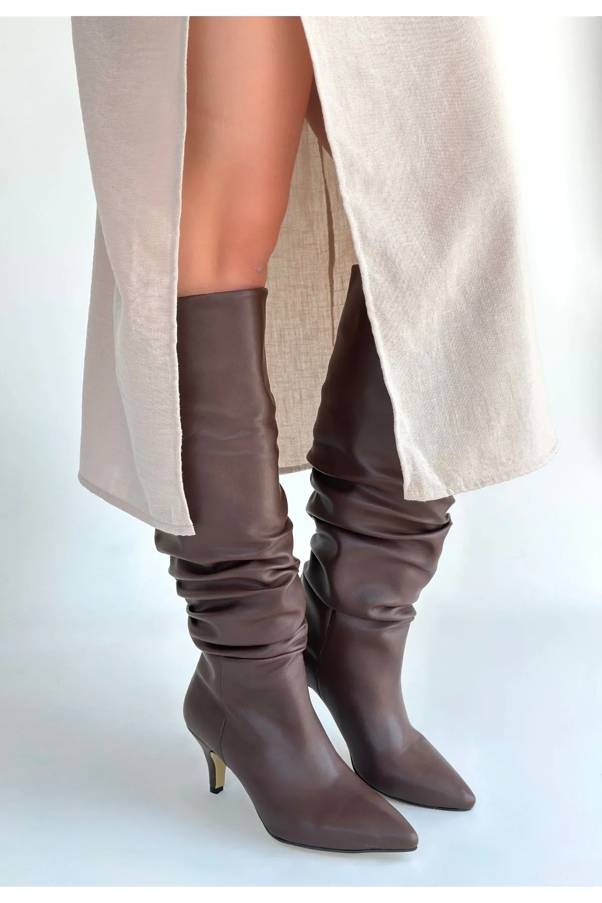 Zelya Kahverengi Cilt Topuklu Çizme