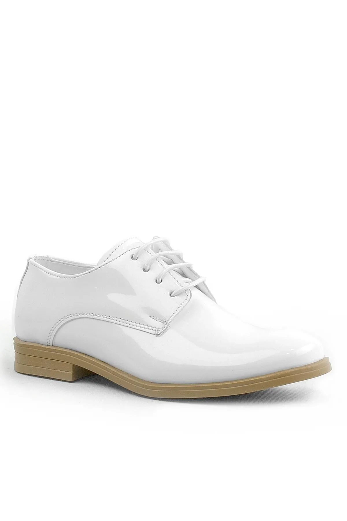 Beyaz Rugan Bağcıklı Oxford Çocuk Klasik Ayakkabısı