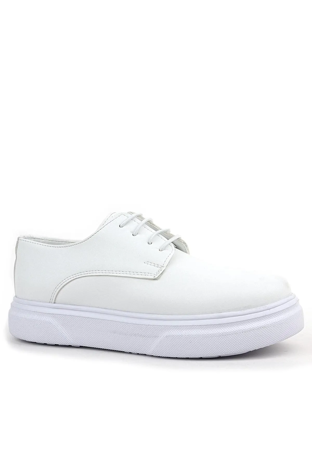 Derby Beyaz Cilt Yüksek Taban Çocuk Klasik Ayakkabı