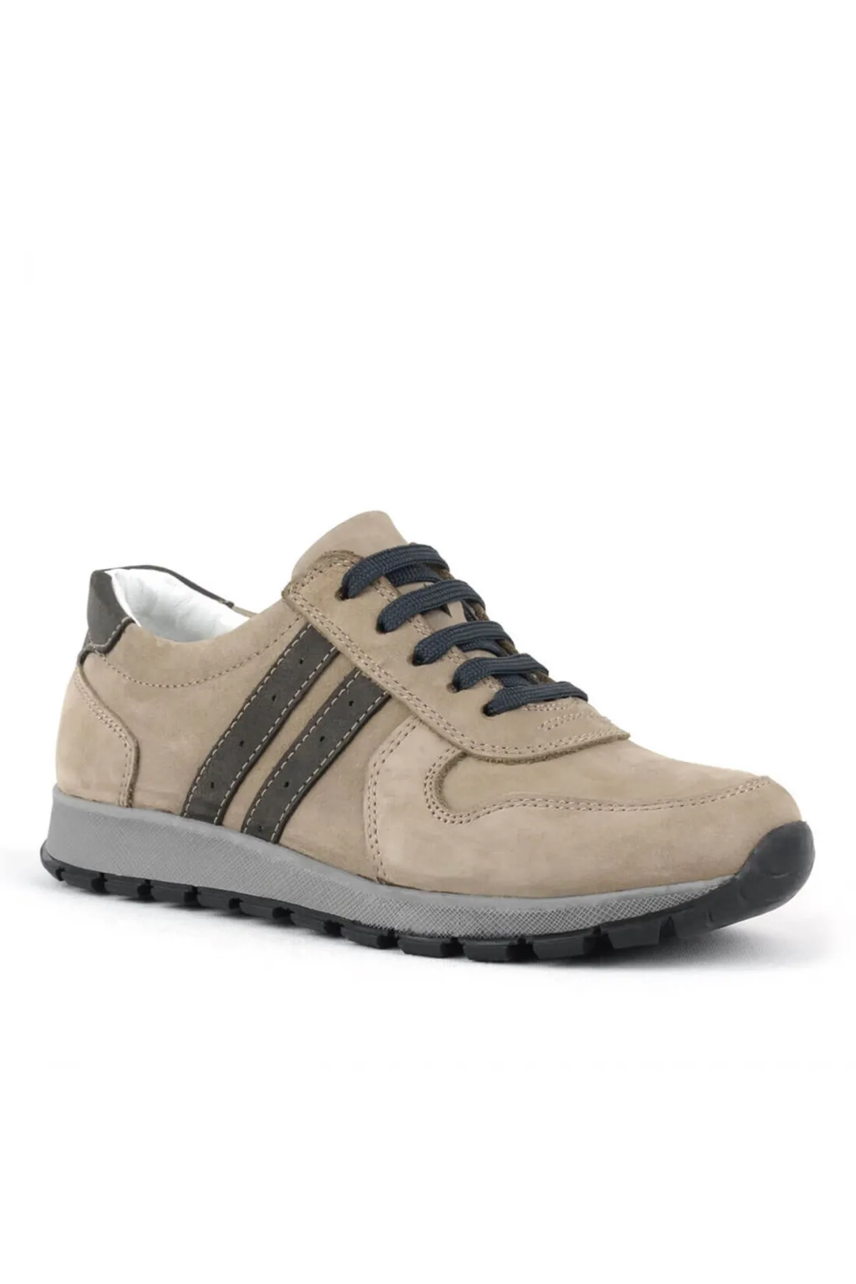 Deri Kum Rengi Fermuarlı Spor Ayakkabı Sneaker