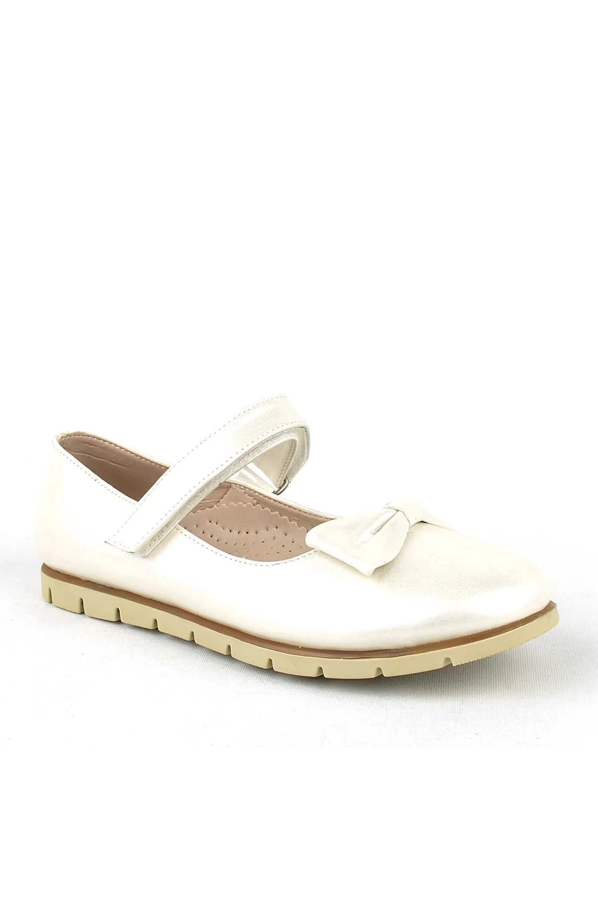 Ekru Rugan Fiyonklu Cırtlı Kız Çocuk Babet