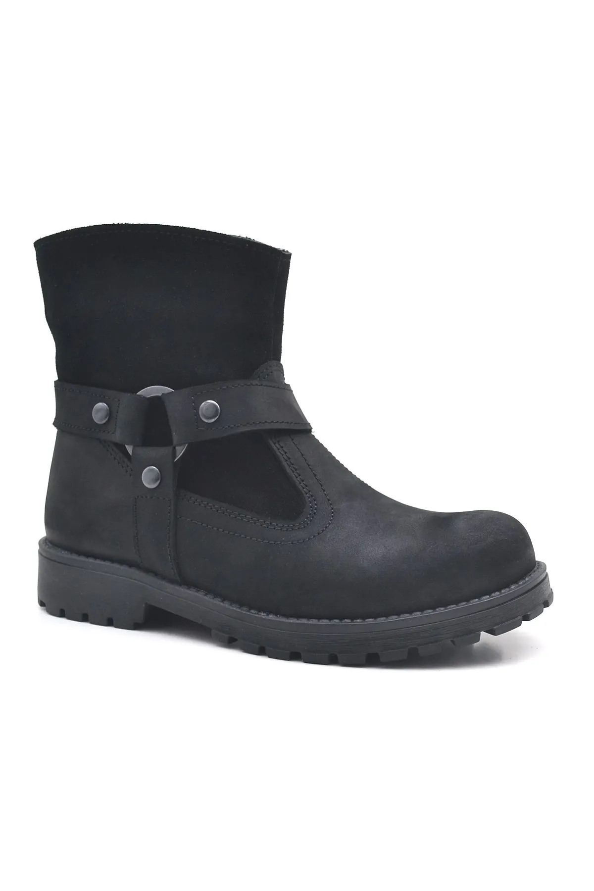 Garuda Hakiki Deri Siyah Fermuarlı Çocuk Bot