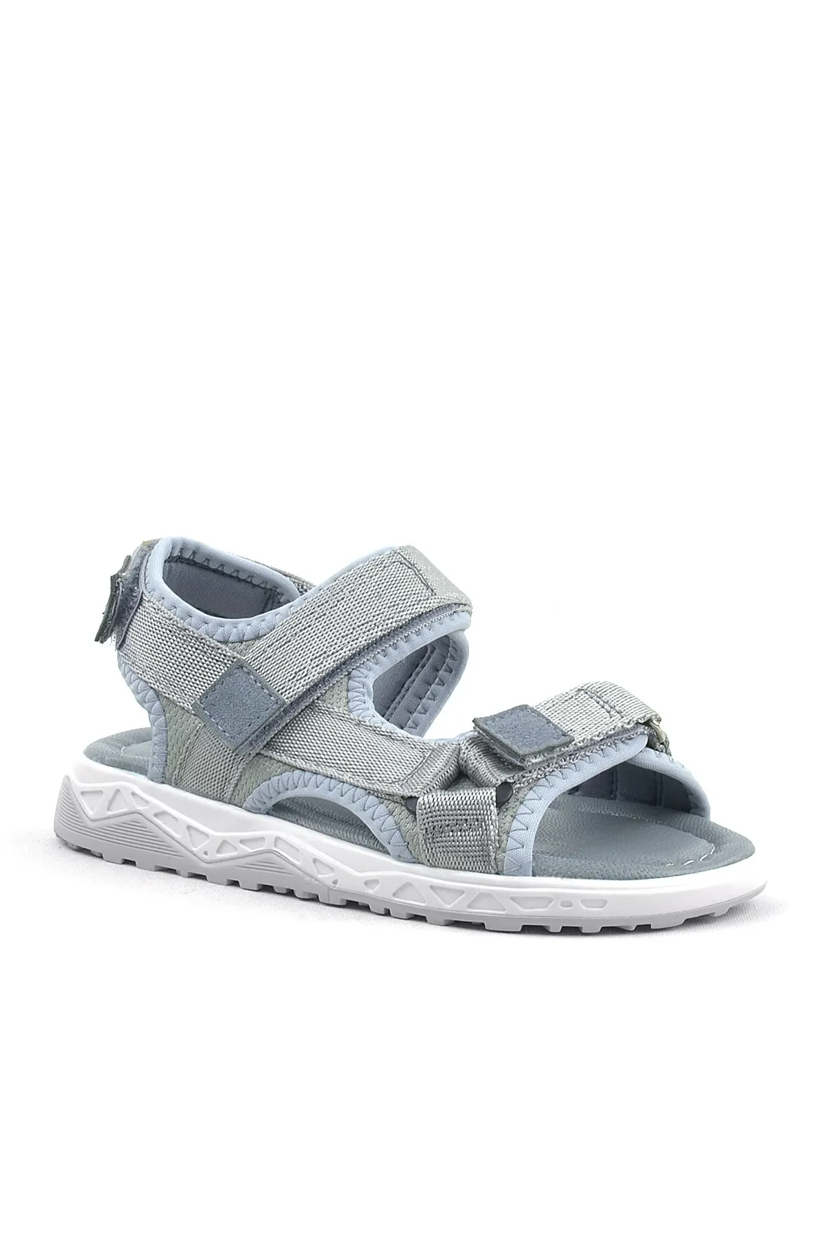 Gri Kordon Detaylı Konfor Tabanlı Cırtlı Çocuk Sandalet