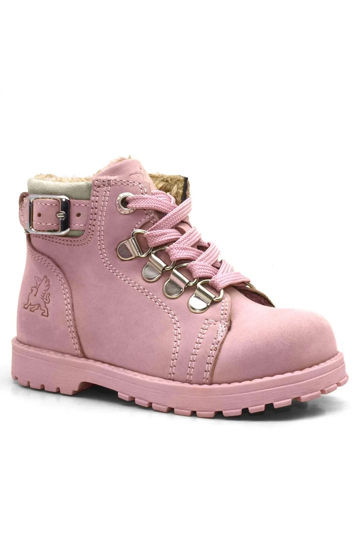 Griffon Hakiki Deri Pembe Fermuarlı Kışlık Kız Bebek Bot