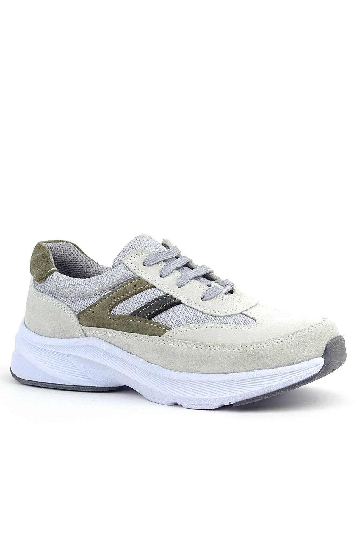 Hakiki Deri Anatomik Vizon Haki Bağcıklı Hafif Çocuk Spor Ayakkabı