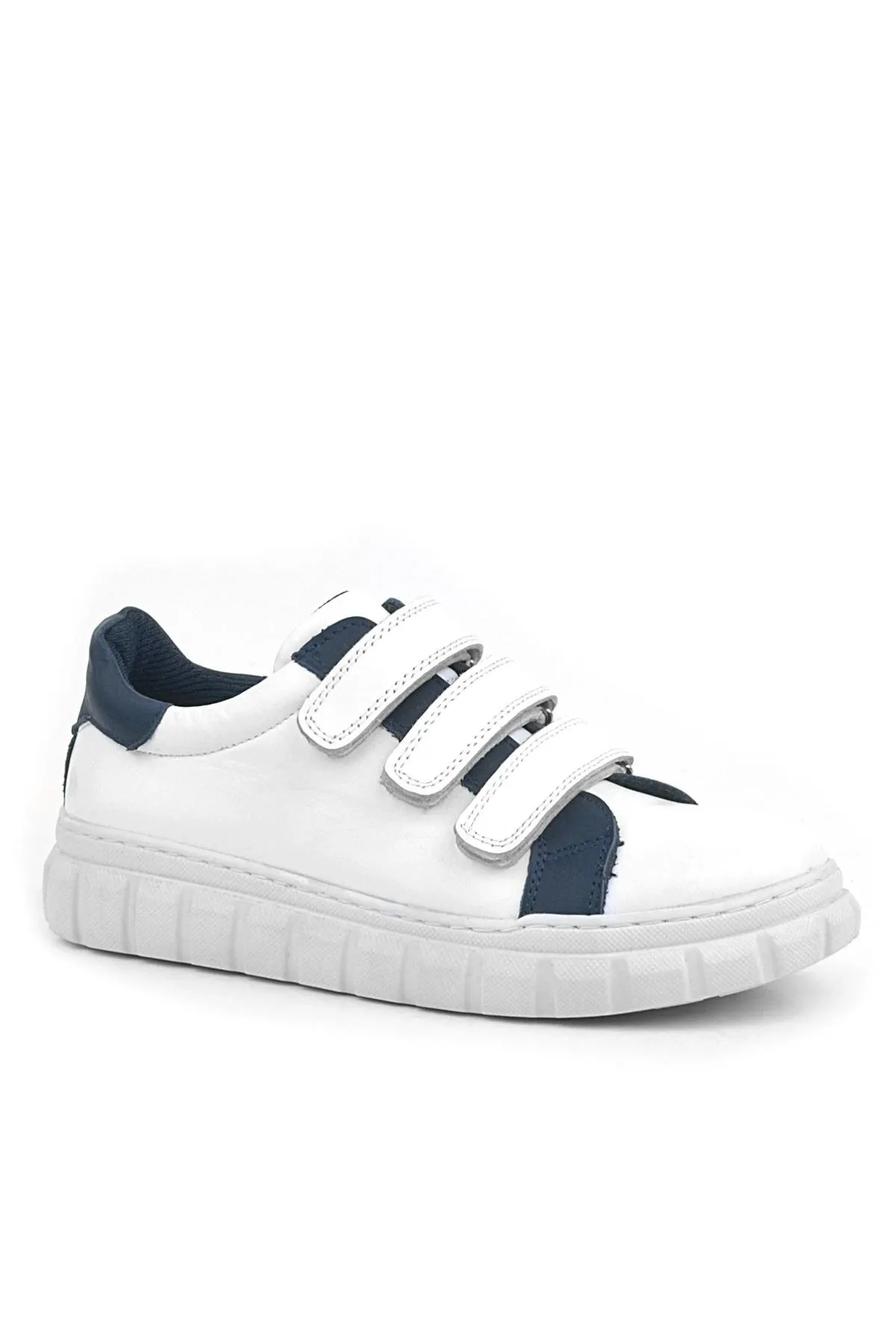 Hakiki Deri Beyaz Cırtlı Çocuk Günlük Spor Okul Ayakkabı