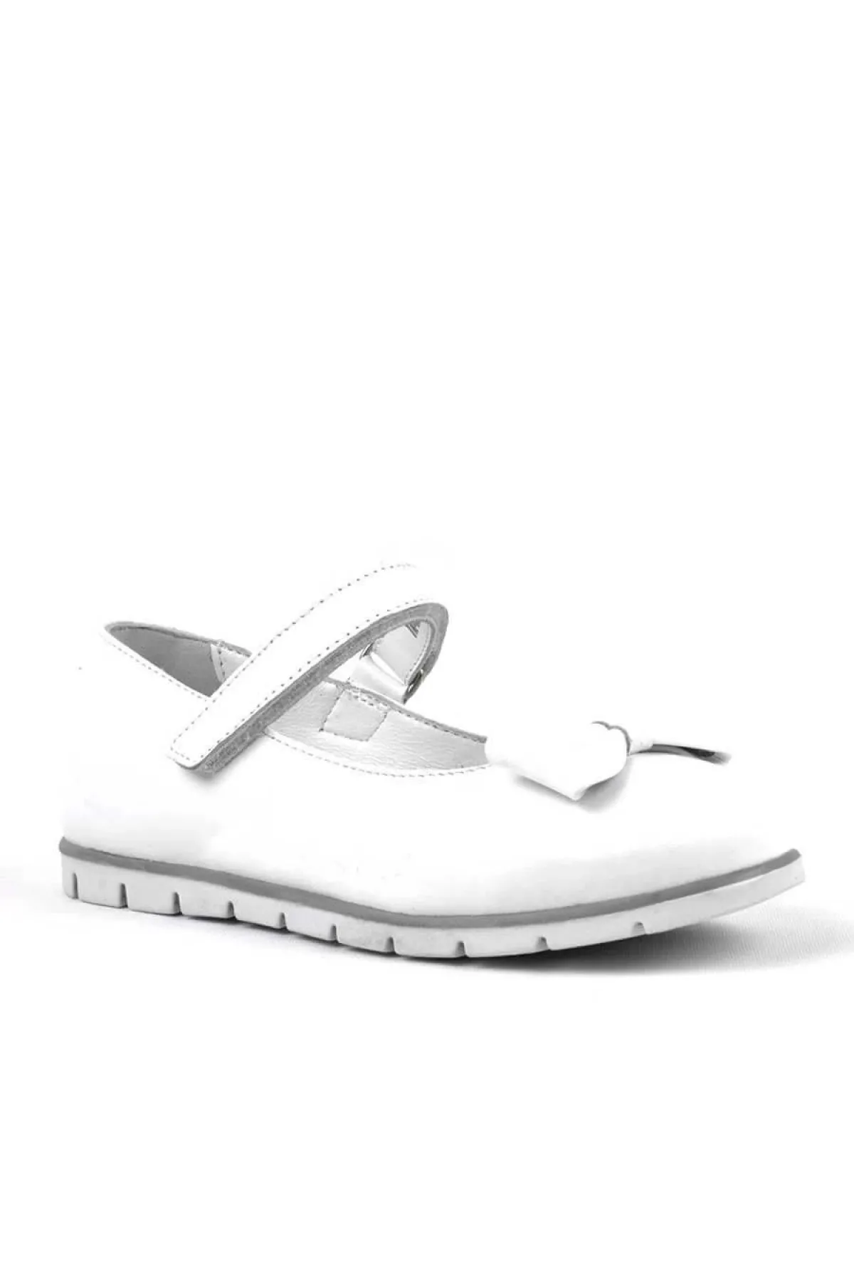 Hakiki Deri Beyaz Fiyonklu Cırtlı Kız Çocuk Babet Ayakkabı