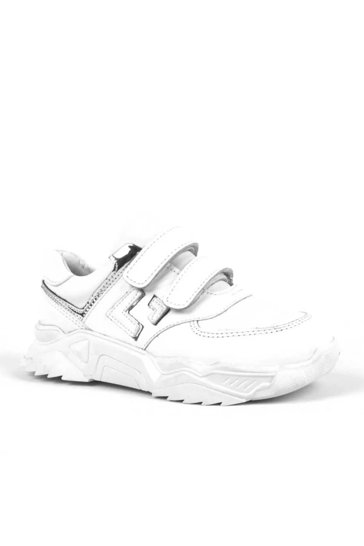 Hakiki Deri Beyaz Kalın Taban Cırtlı Kız Çocuk Spor Ayakkabı
