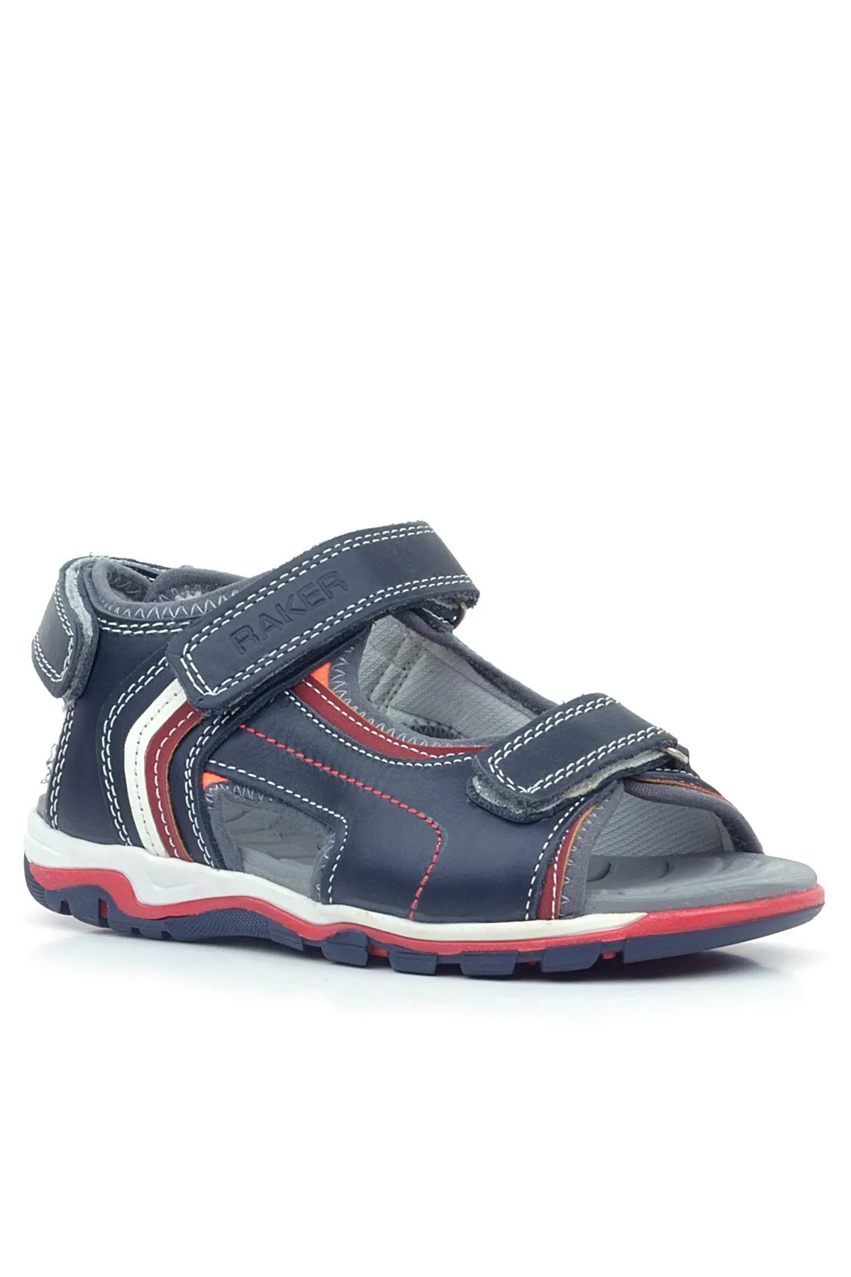 Hakiki Deri Beyaz Lacivert Cırtlı Erkek Çocuk Sandalet