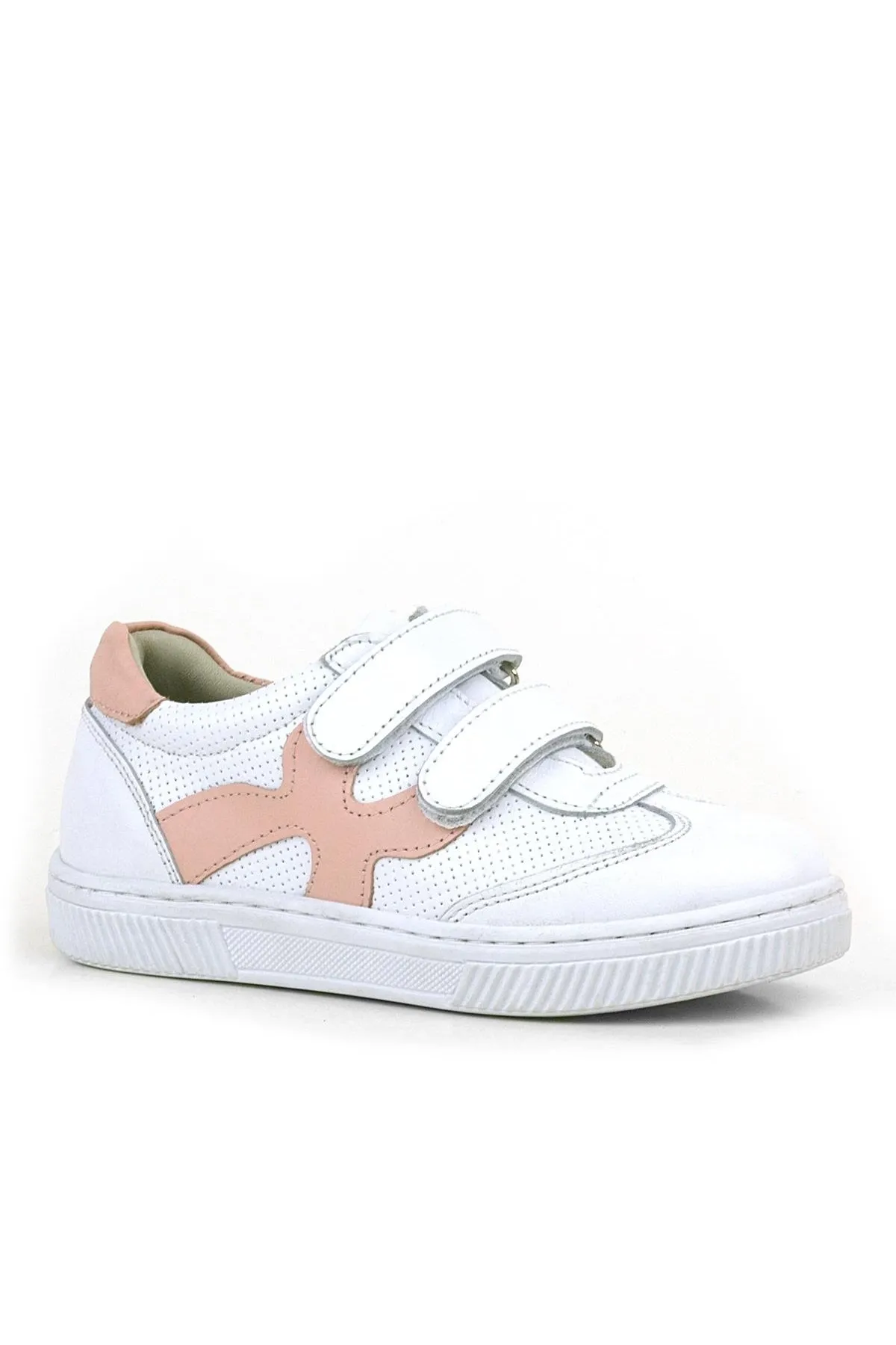 Hakiki Deri Beyaz Pembe Cırtlı Çocuk Spor Ayakkabı