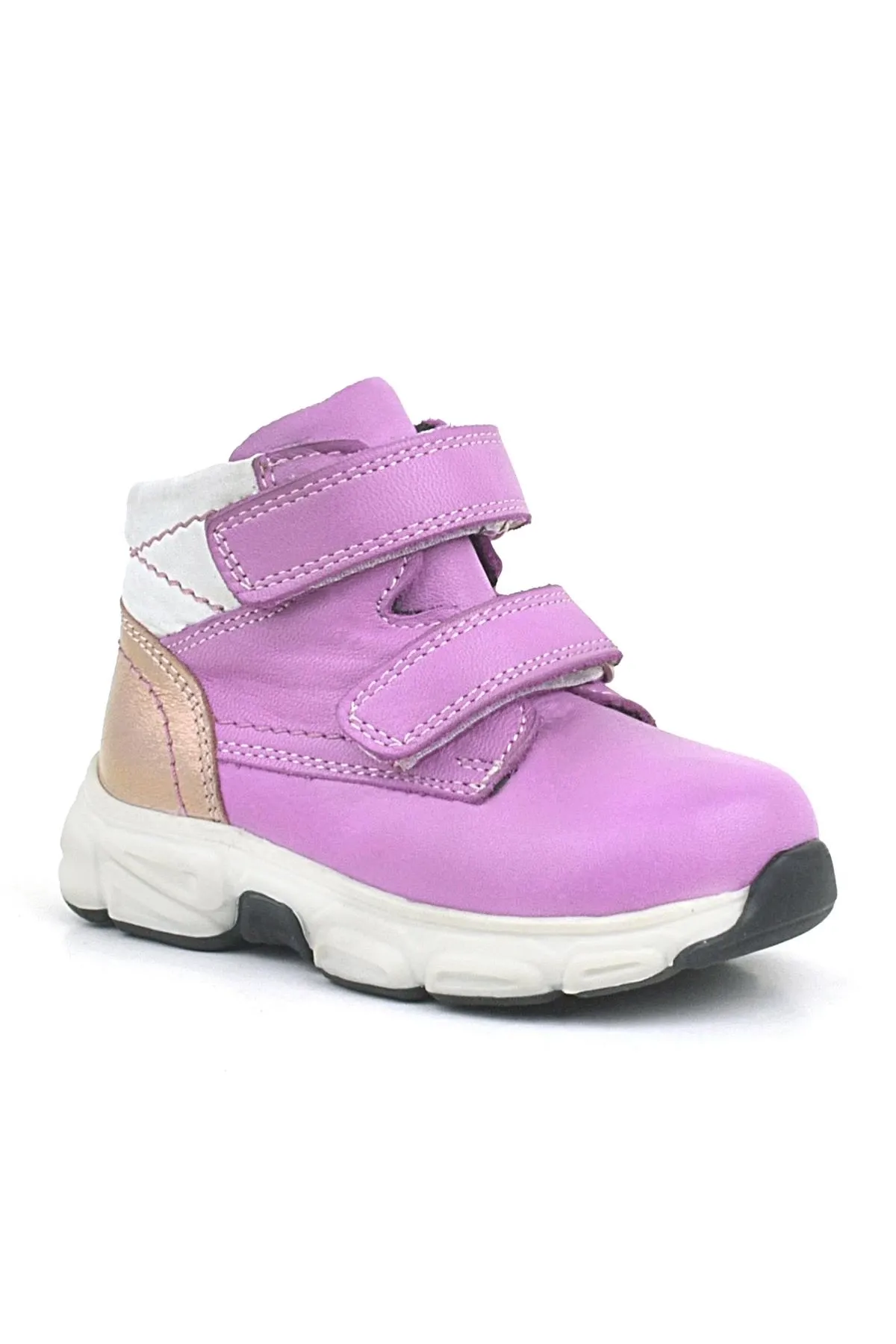 Hakiki Deri Fuşya Pembe Cırtlı Kız Bebek Bot Ayakkabı