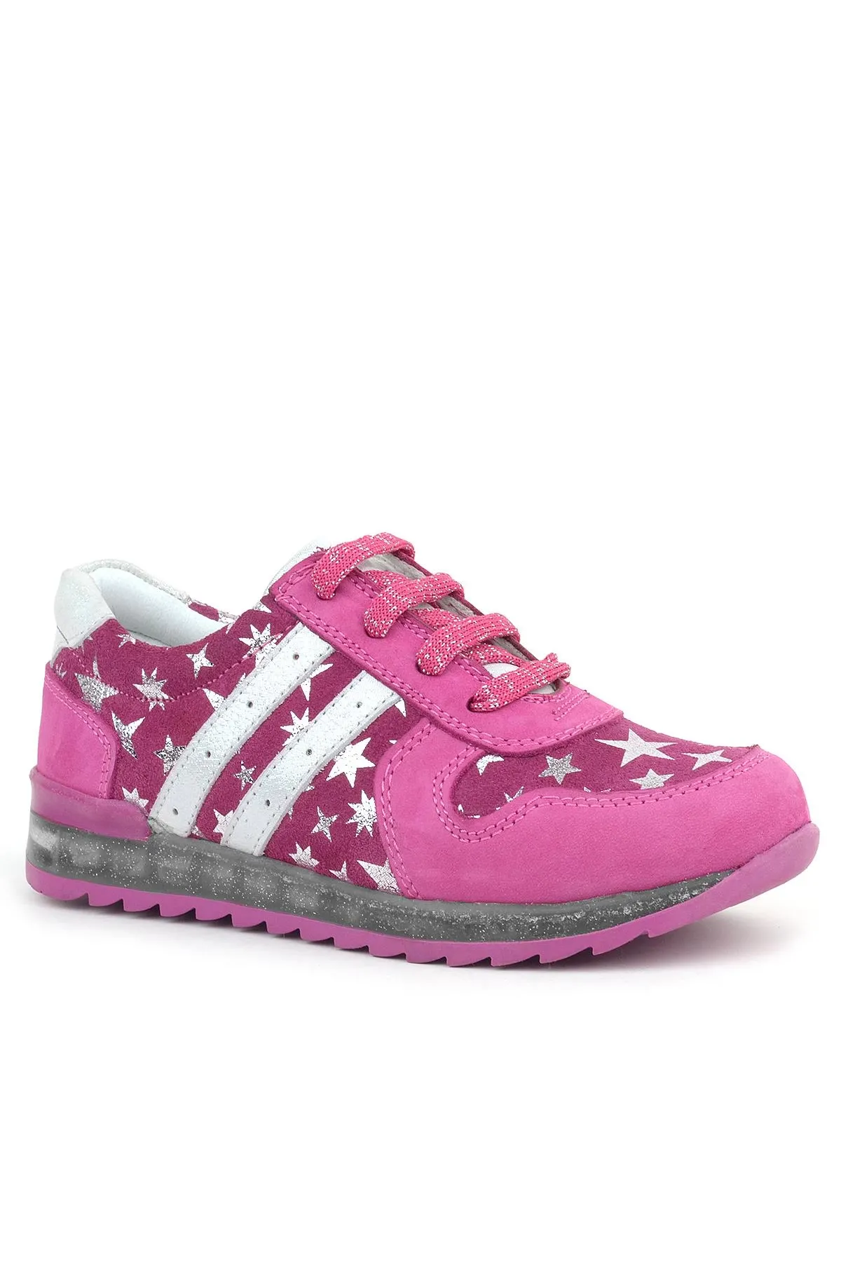 Hakiki Deri Fuşya Simli Tabanlı Kız Çocuk Spor Ayakkabı