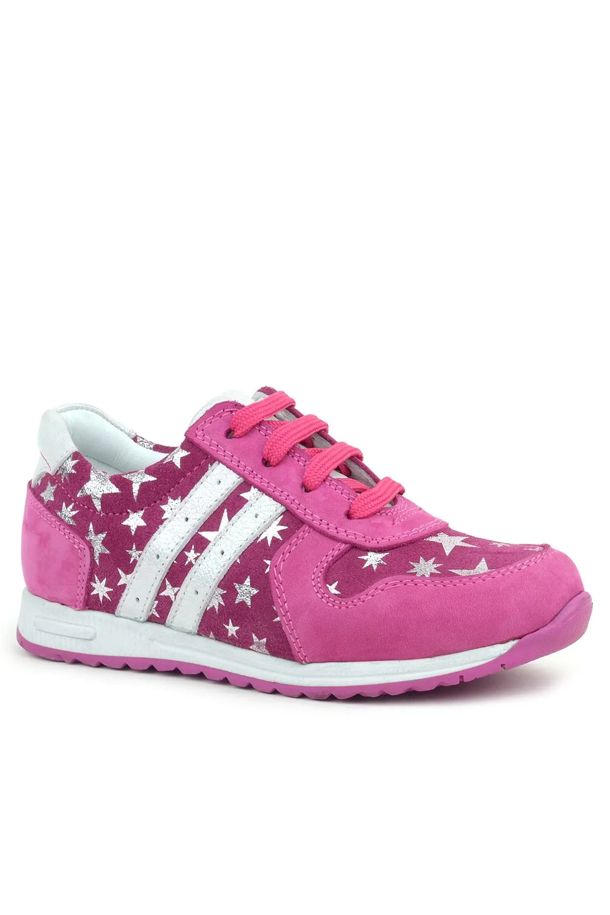 Hakiki Deri Fuşya Yıldız Desenli Kız Çocuk Günlük Spor Ayakkabı