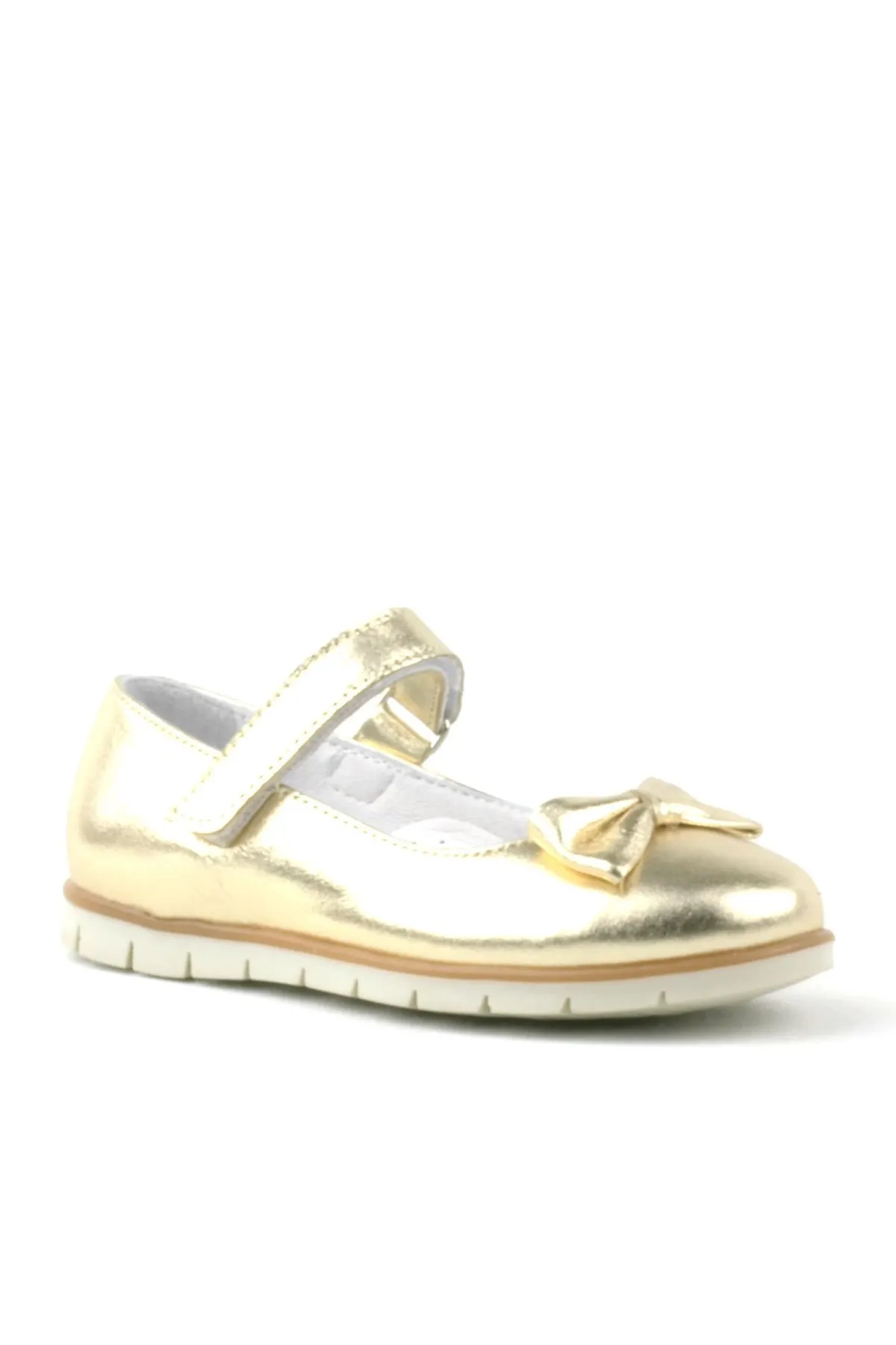 Hakiki Deri Gold Fiyonklu Cırtlı Kız Çocuk Babet