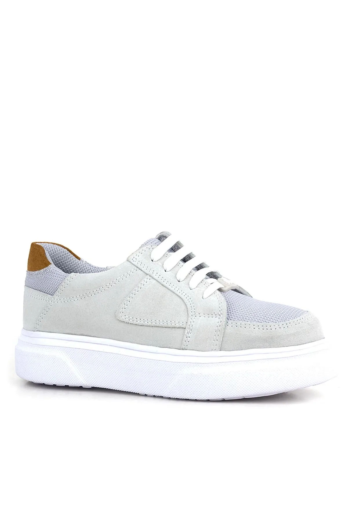 Hakiki Deri Gri Bağcıklı Çocuk Günlük Okul Ayakkabı