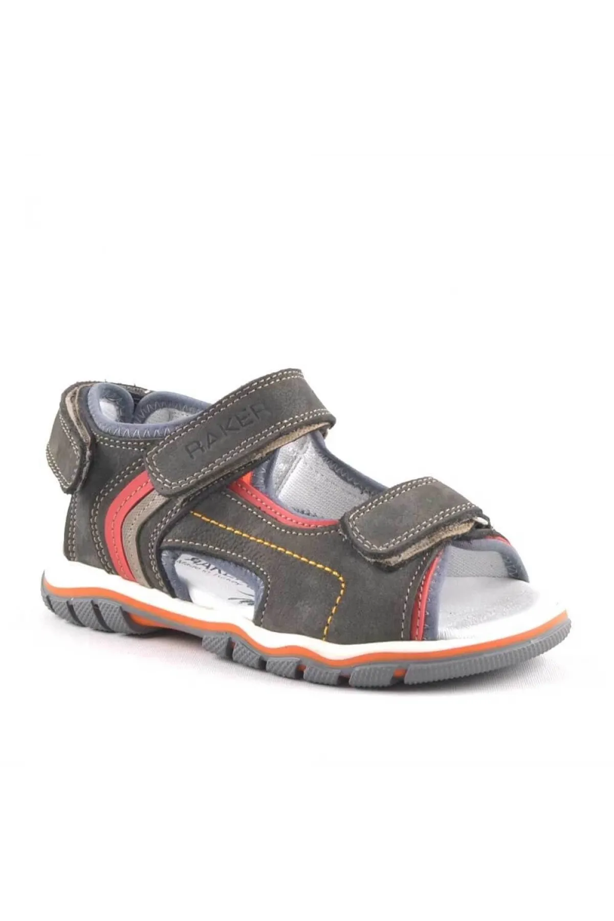 Hakiki Deri Gri Cırt Cırtlı Erkek Çocuk Sandalet