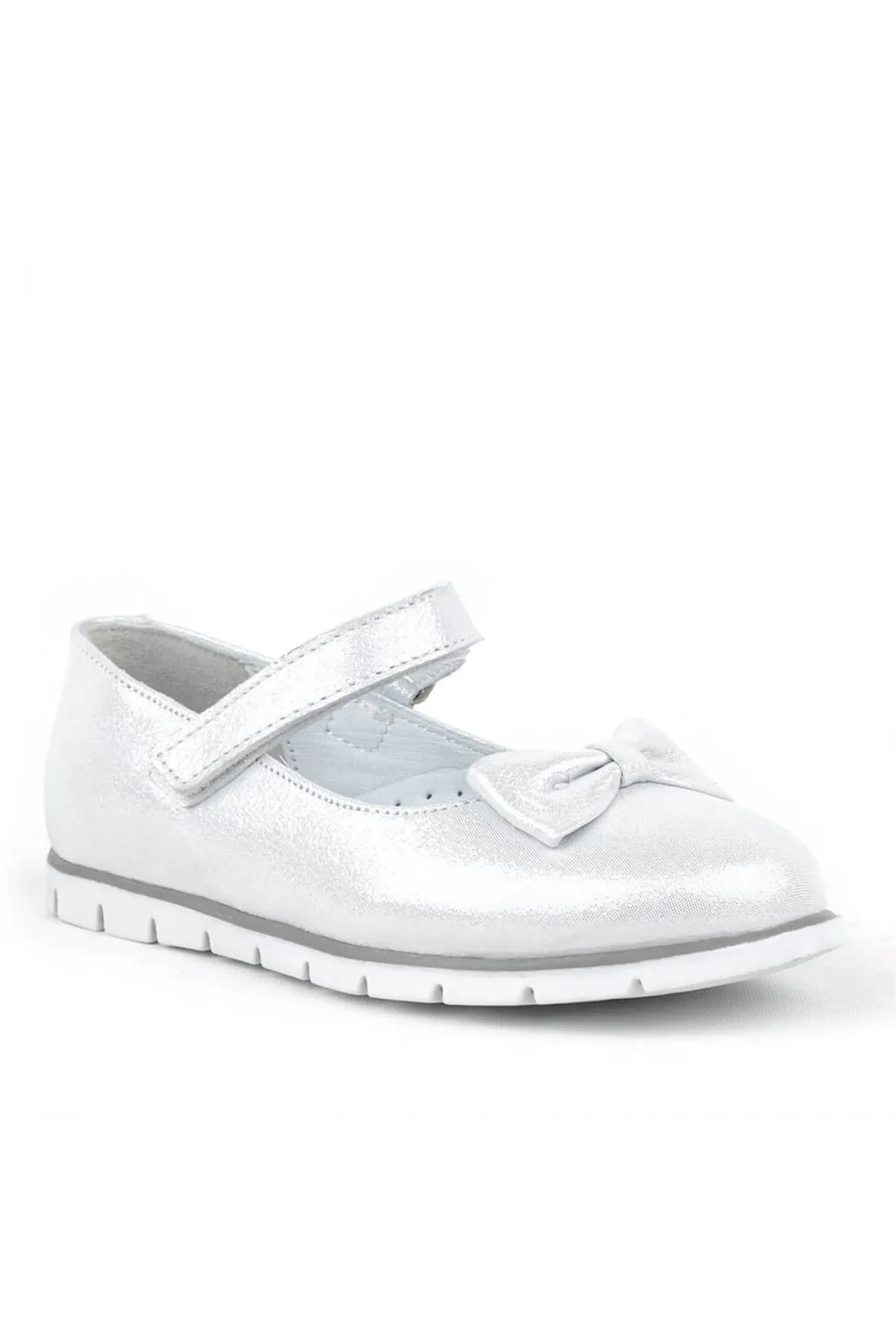 Hakiki Deri Gümüş Cırtlı Kız Çocuk Babet