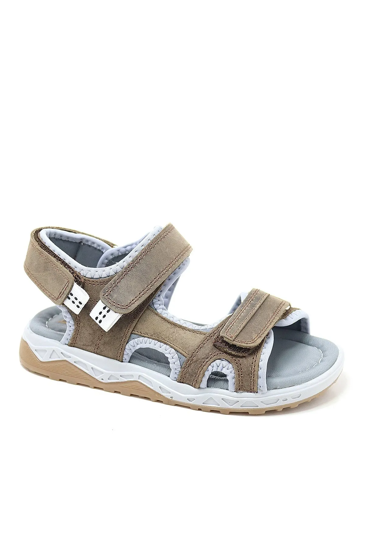 Hakiki Deri Kahverengi Konfor Tabanlı Cırtlı Çocuk Sandalet