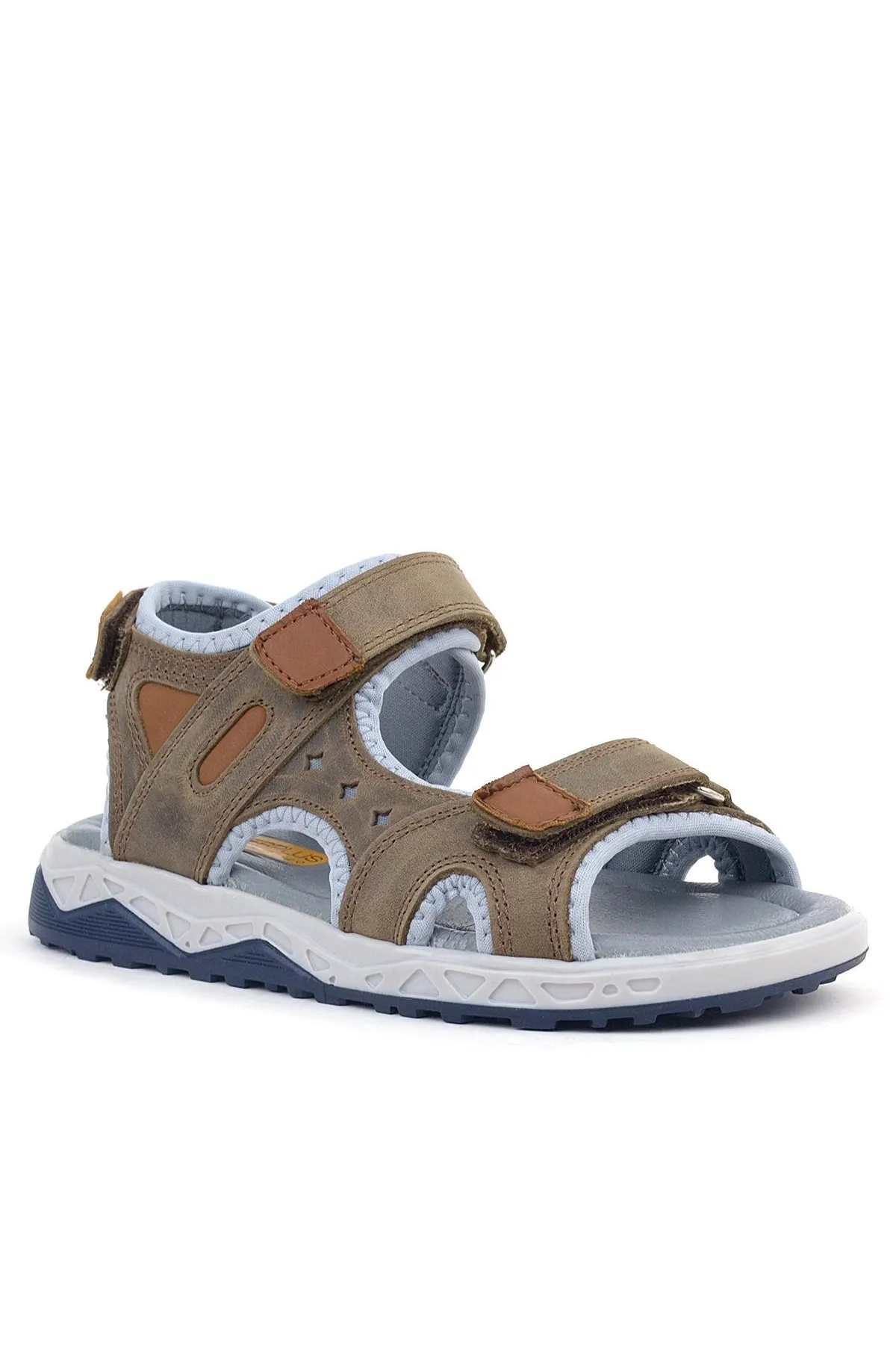 Hakiki Deri Kum Rengi Cırtlı Çocuk Sandalet Ayakkabı