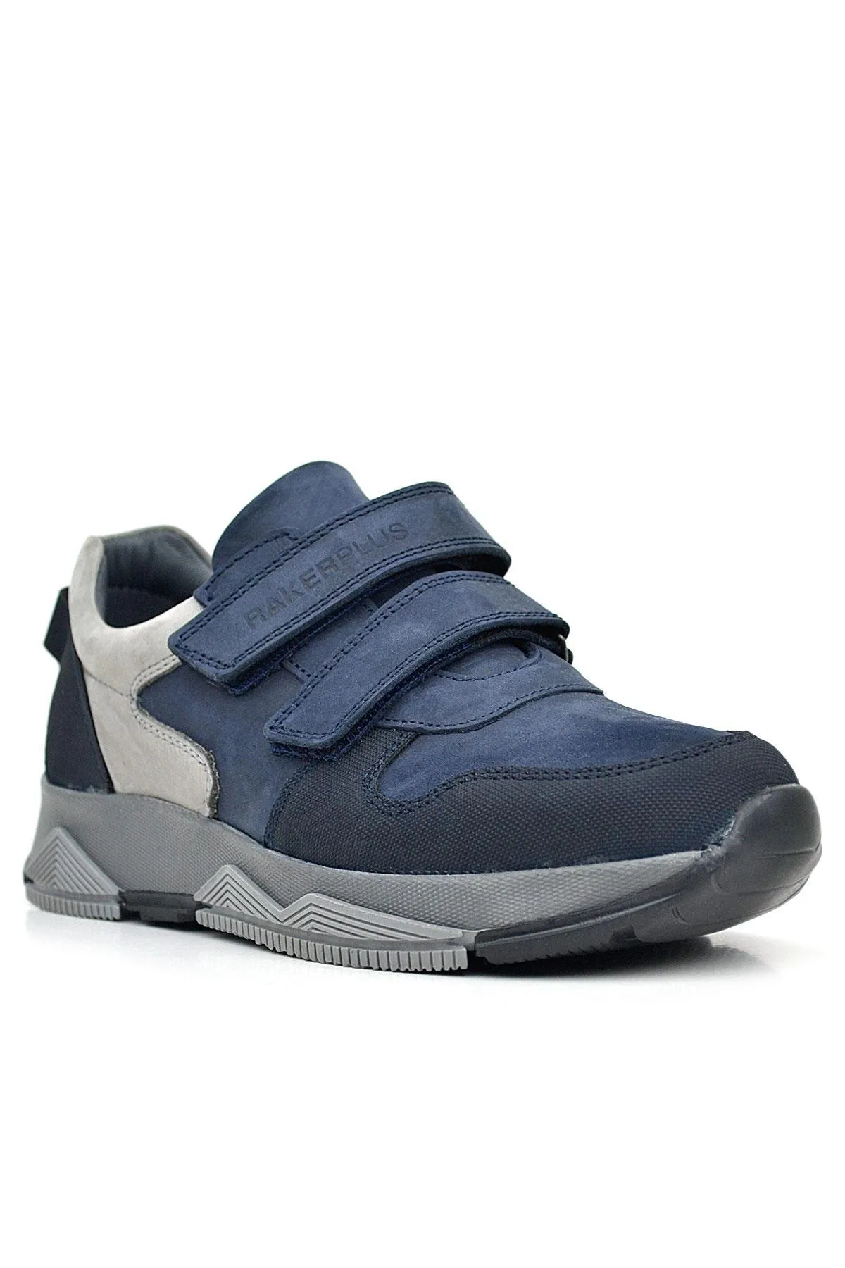 Hakiki Deri Lacivert Cırtlı Gri Tabanlı Çocuk Sneakers Spor Ayakkabı