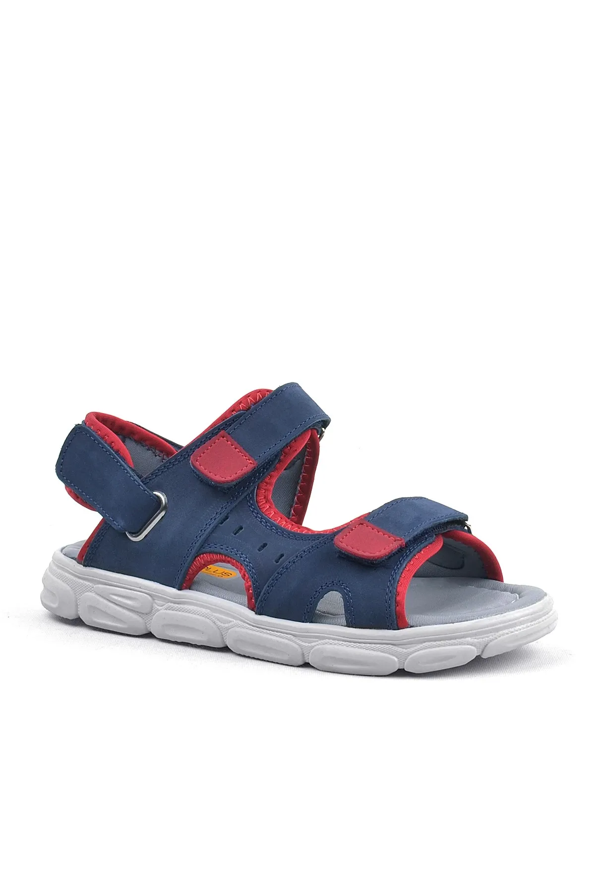 Hakiki Deri Lacivert-kırmızı Cırtlı Çocuk Sandalet