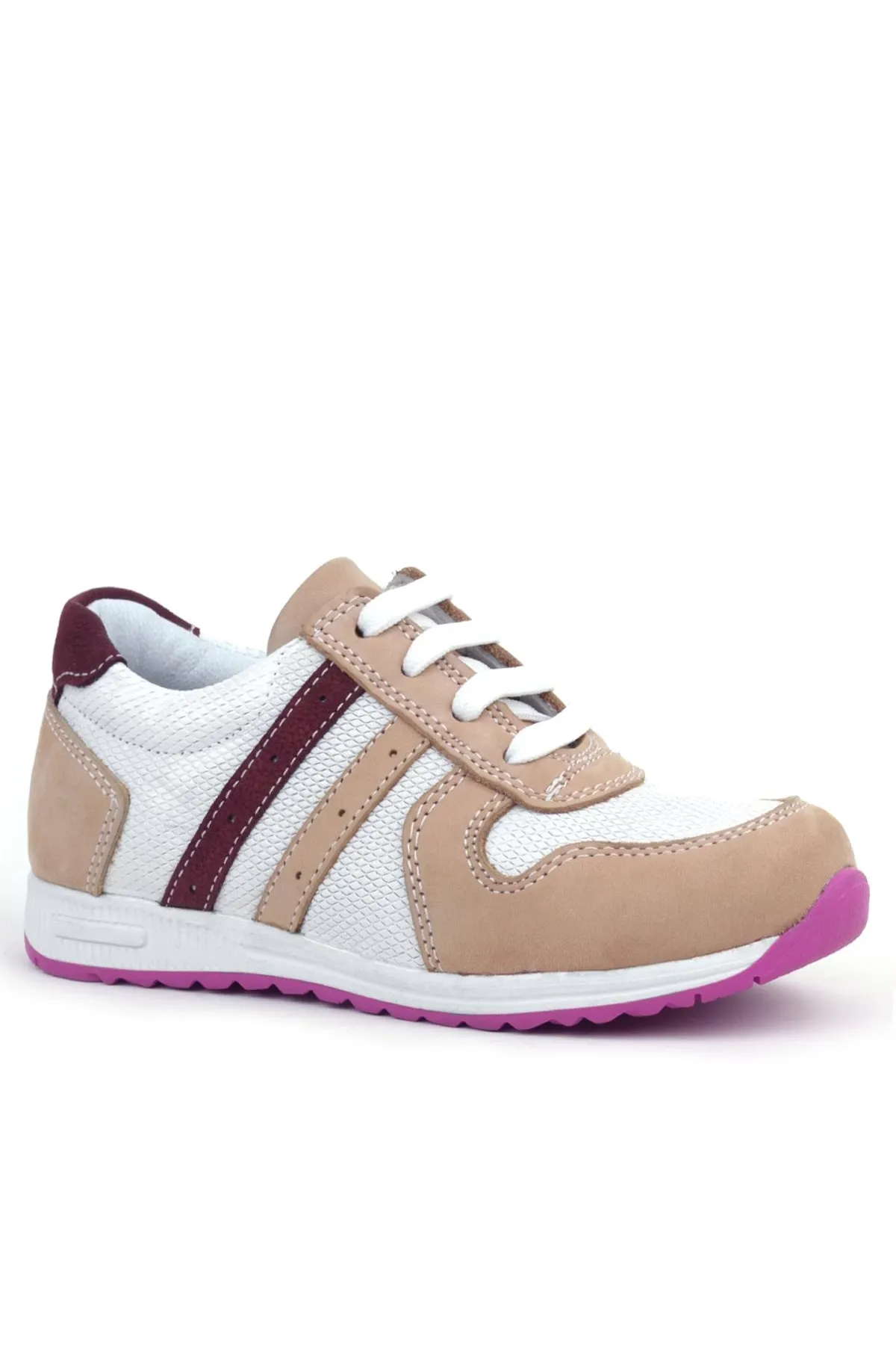 Hakiki Deri Pembe Fuşya Tabanlı Kız Çocuk Günlük Spor Ayakkabı