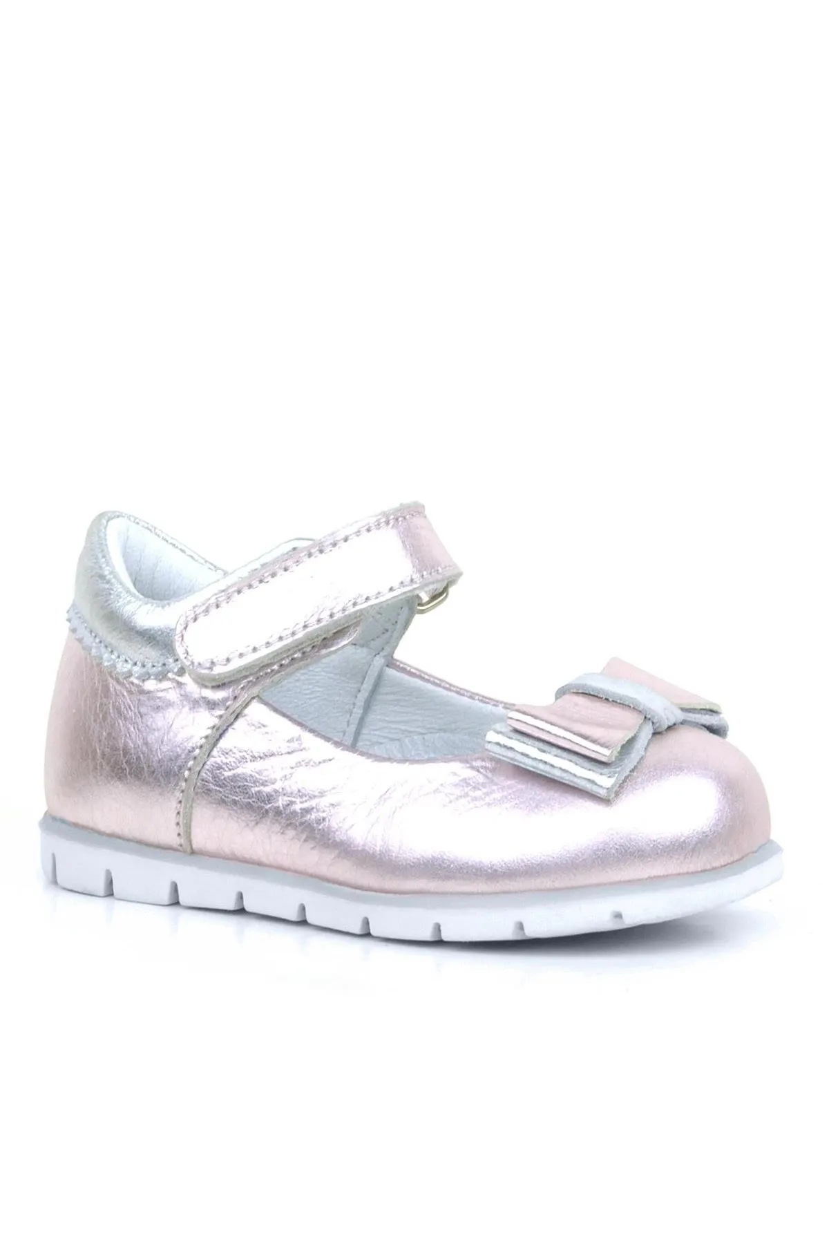 Hakiki Deri Pembe Gümüş Kız Bebek Babet Ayakkabı