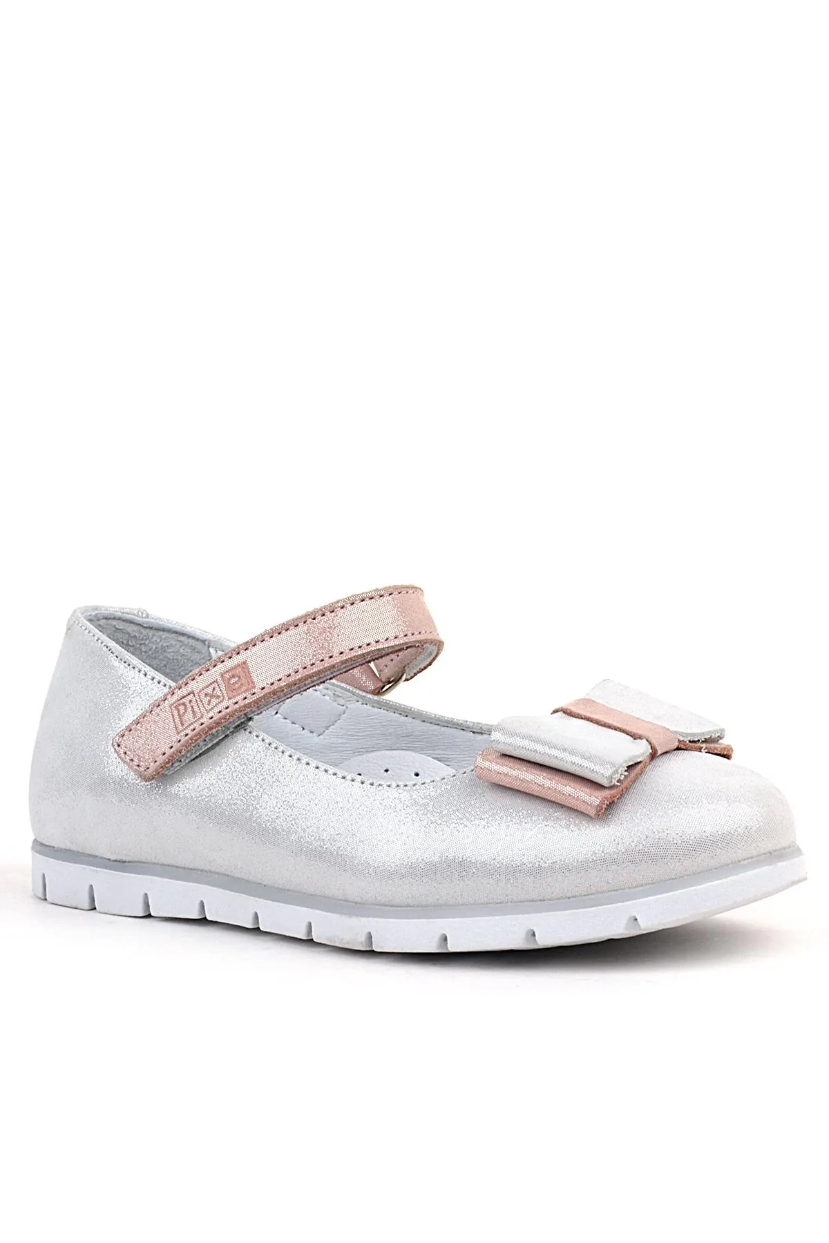 Hakiki Deri Pixel Gümüş Pudra Kız Çocuk Babet Ayakkabı