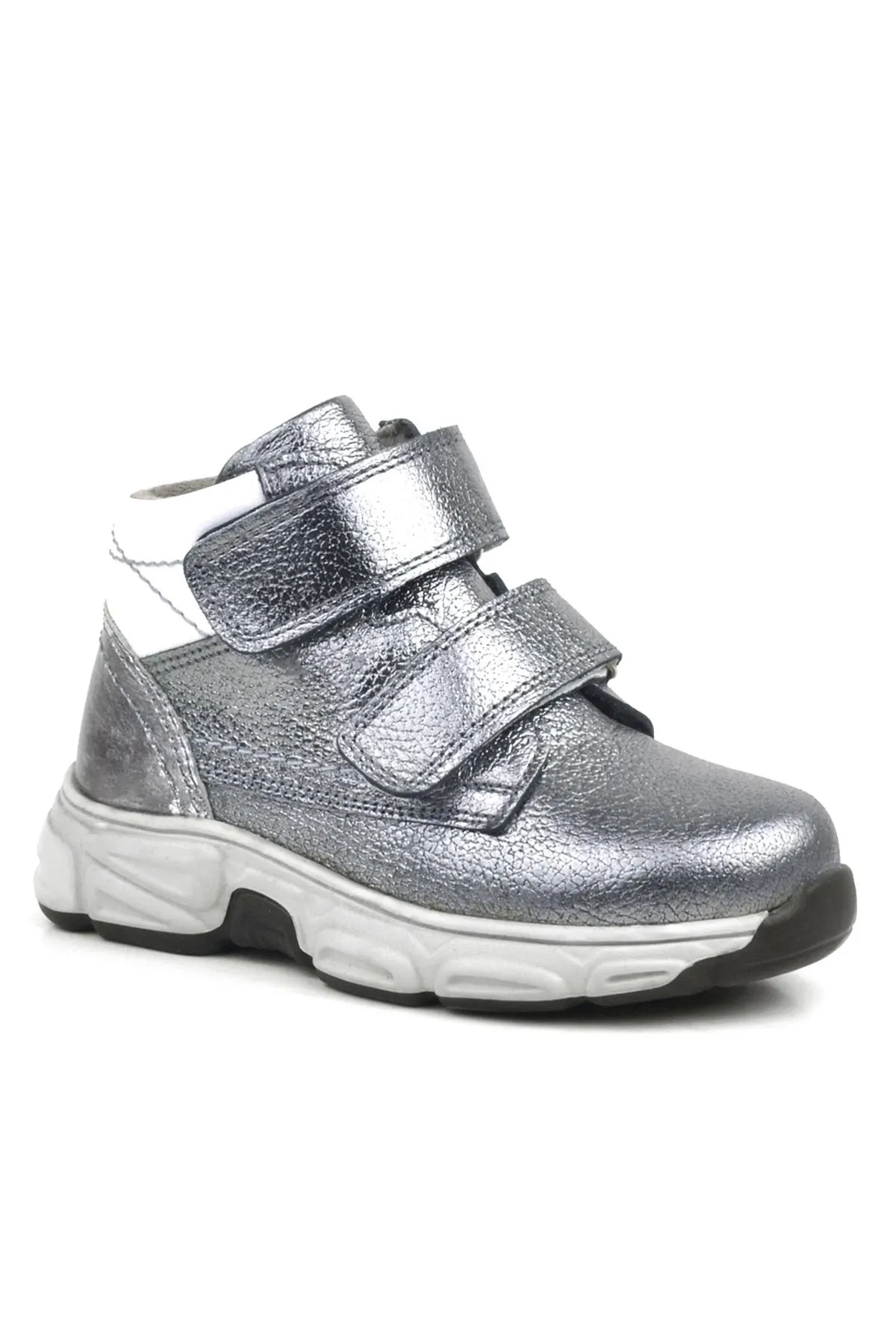 Hakiki Deri Platin Gri Cırtlı Kürklü Kız Çocuk Spor Bot