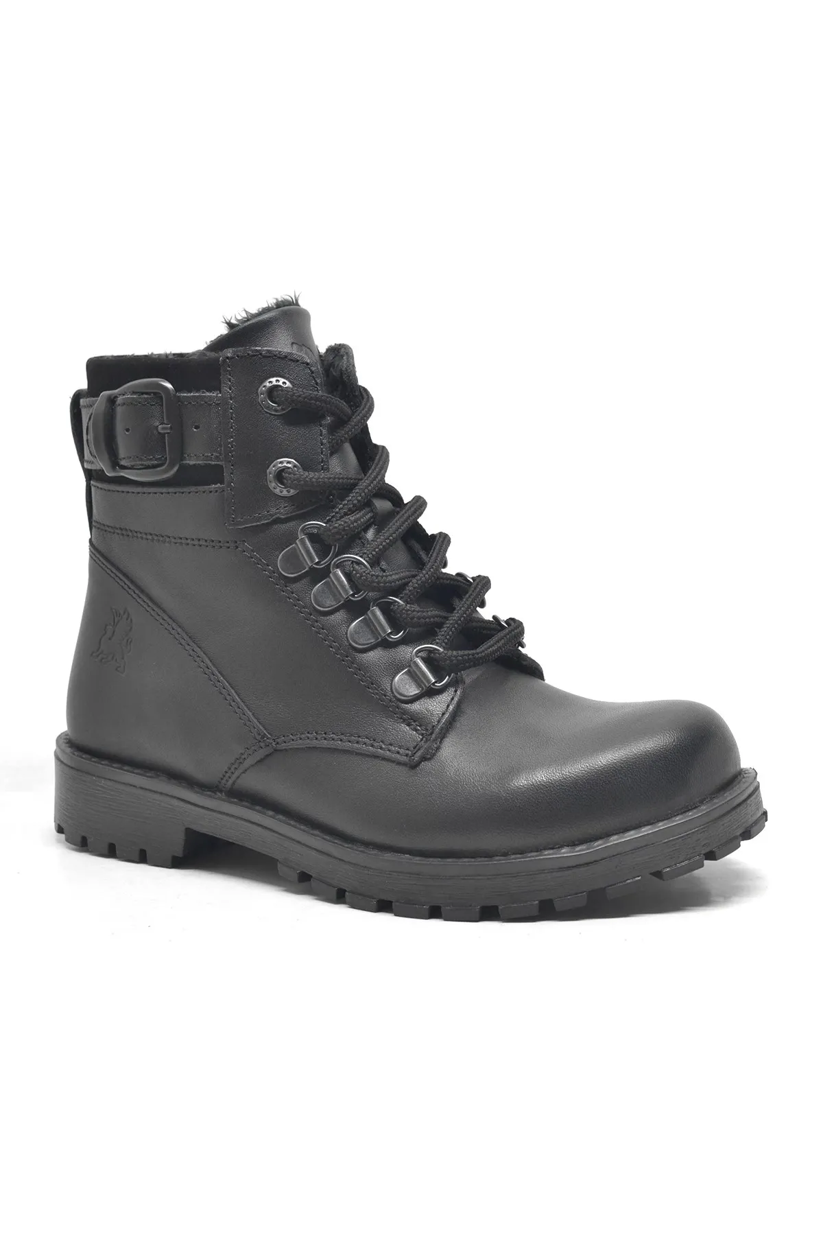 Hakiki Deri Siyah Fermuarlı Kürklü Çocuk Bot