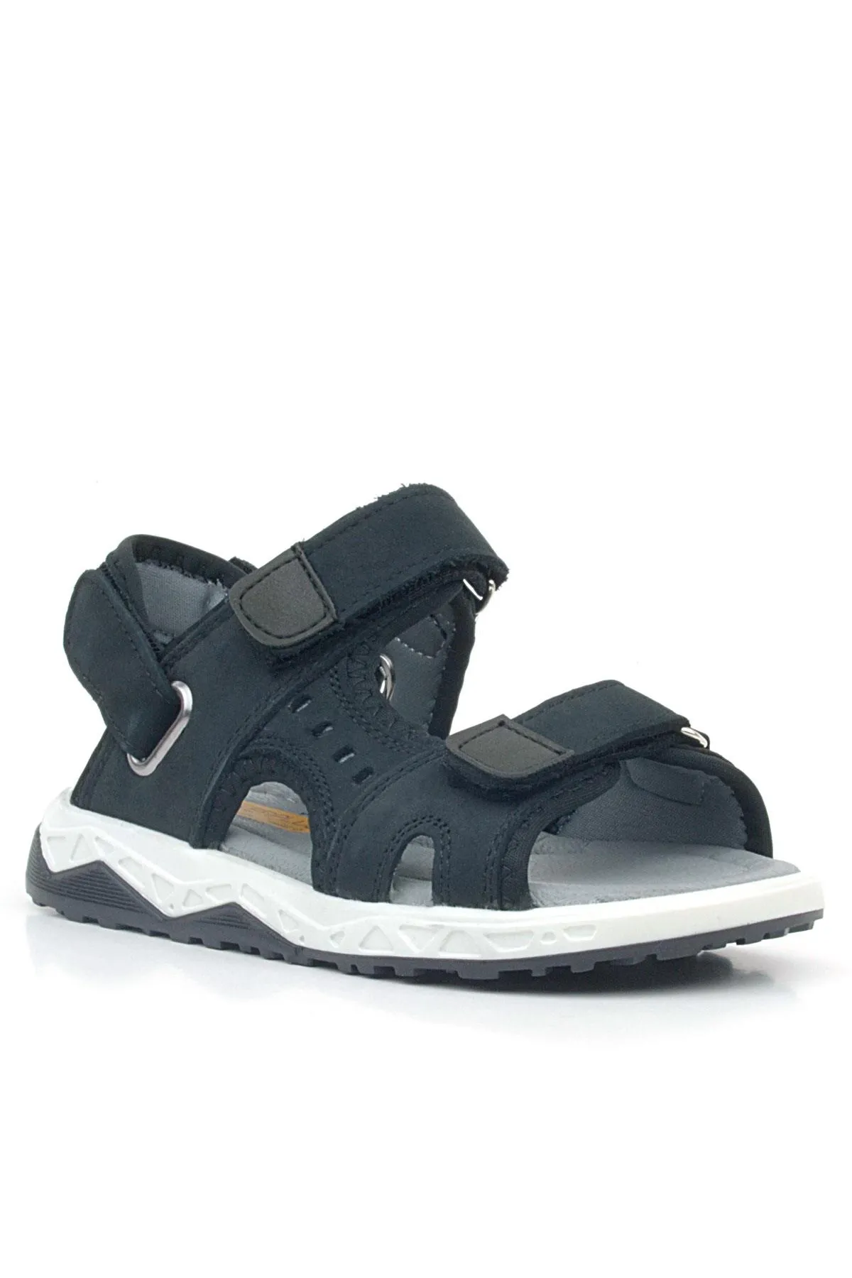 Hakiki Deri Siyah Nubuk Rahat Tabanlı Cırtlı Çocuk Sandalet Ayakkabı