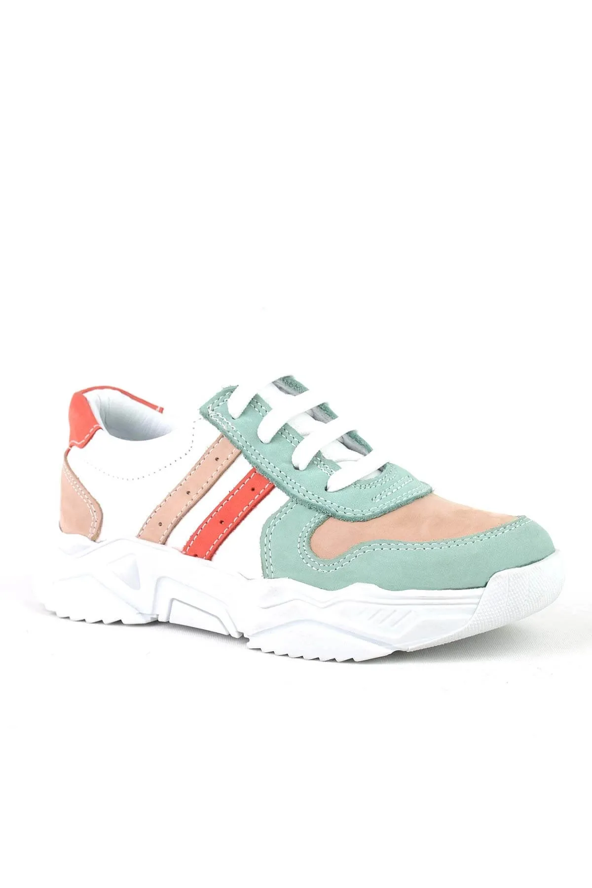 Hakiki Deri Yeşil Pembe Kız Çocuk Sneakers Ayakkabı