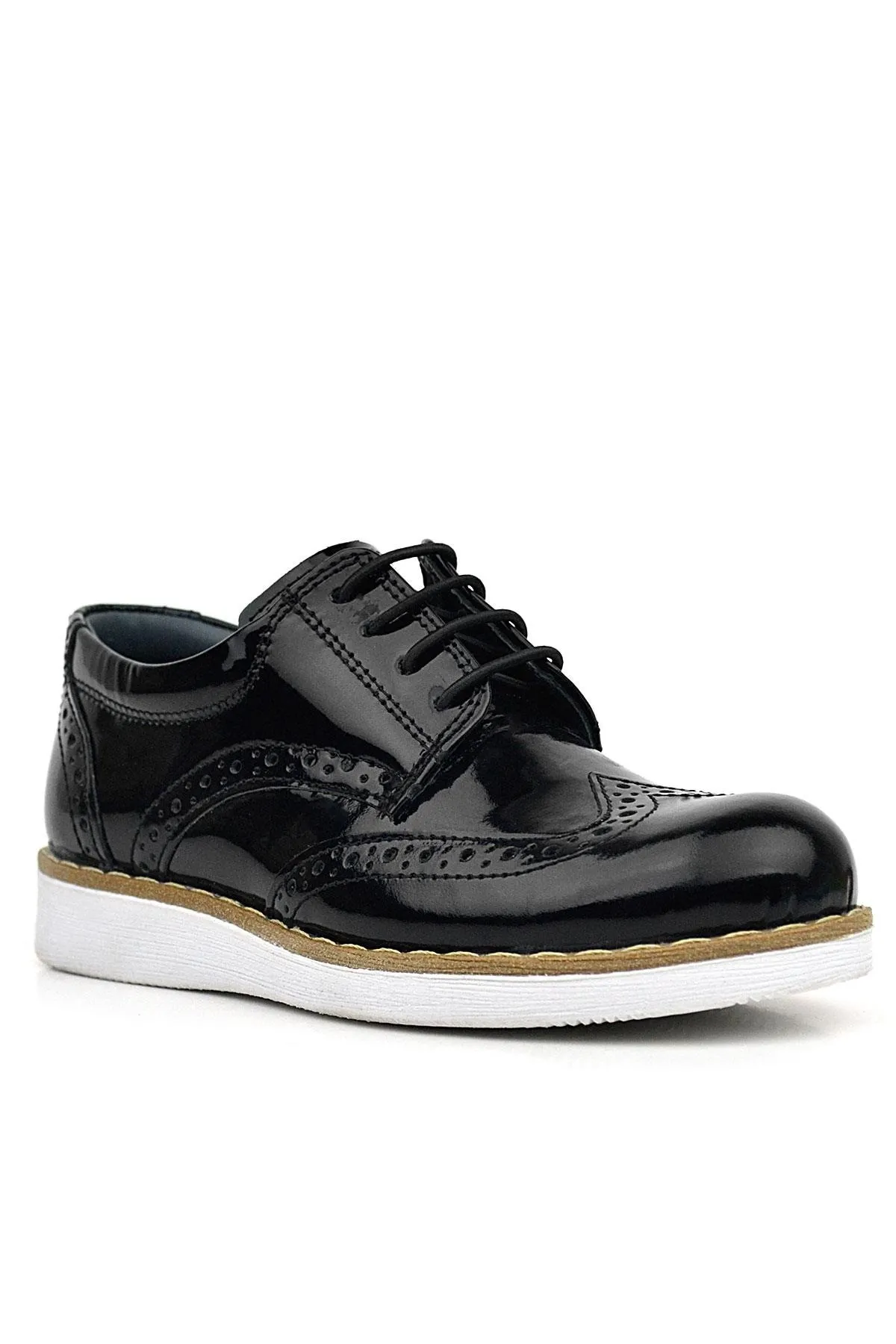 Hidra Hakiki Deri Siyah Rugan Bağcıklı Erkek Çocuk Klasik Ayakkabı